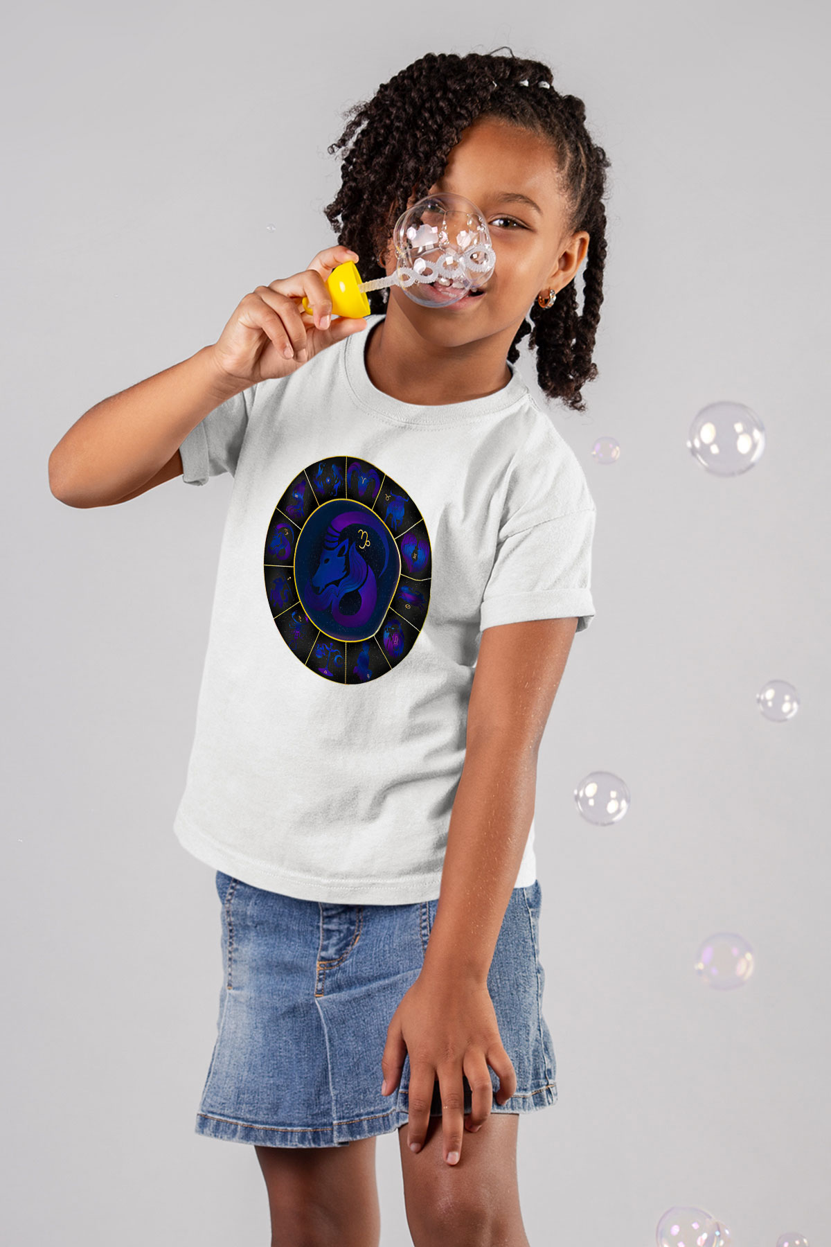 Oğlak Burcu Baskılı Beyaz Unisex Beyaz Çocuk Tişört - Tshirt