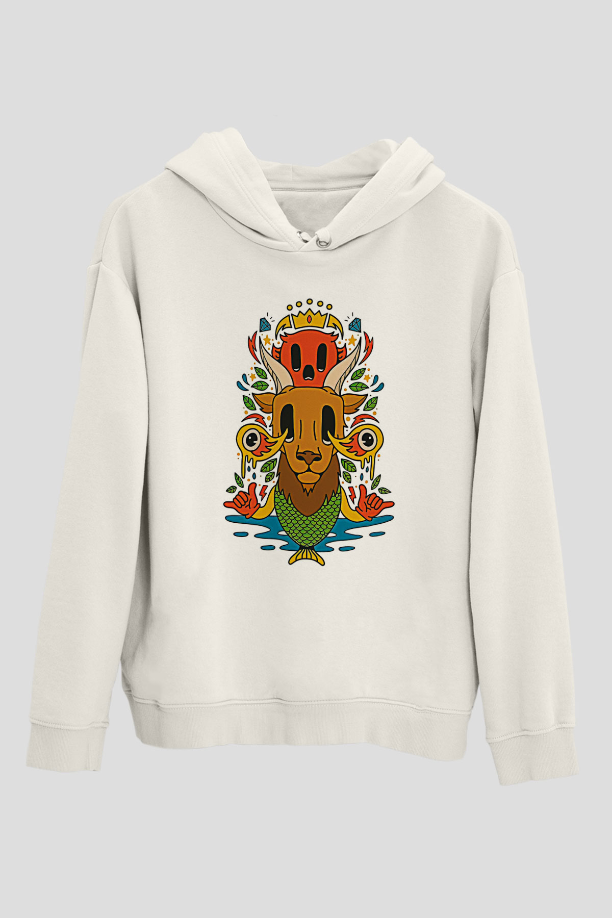 Oğlak Burcu Baskılı Beyaz Unisex Hoodie