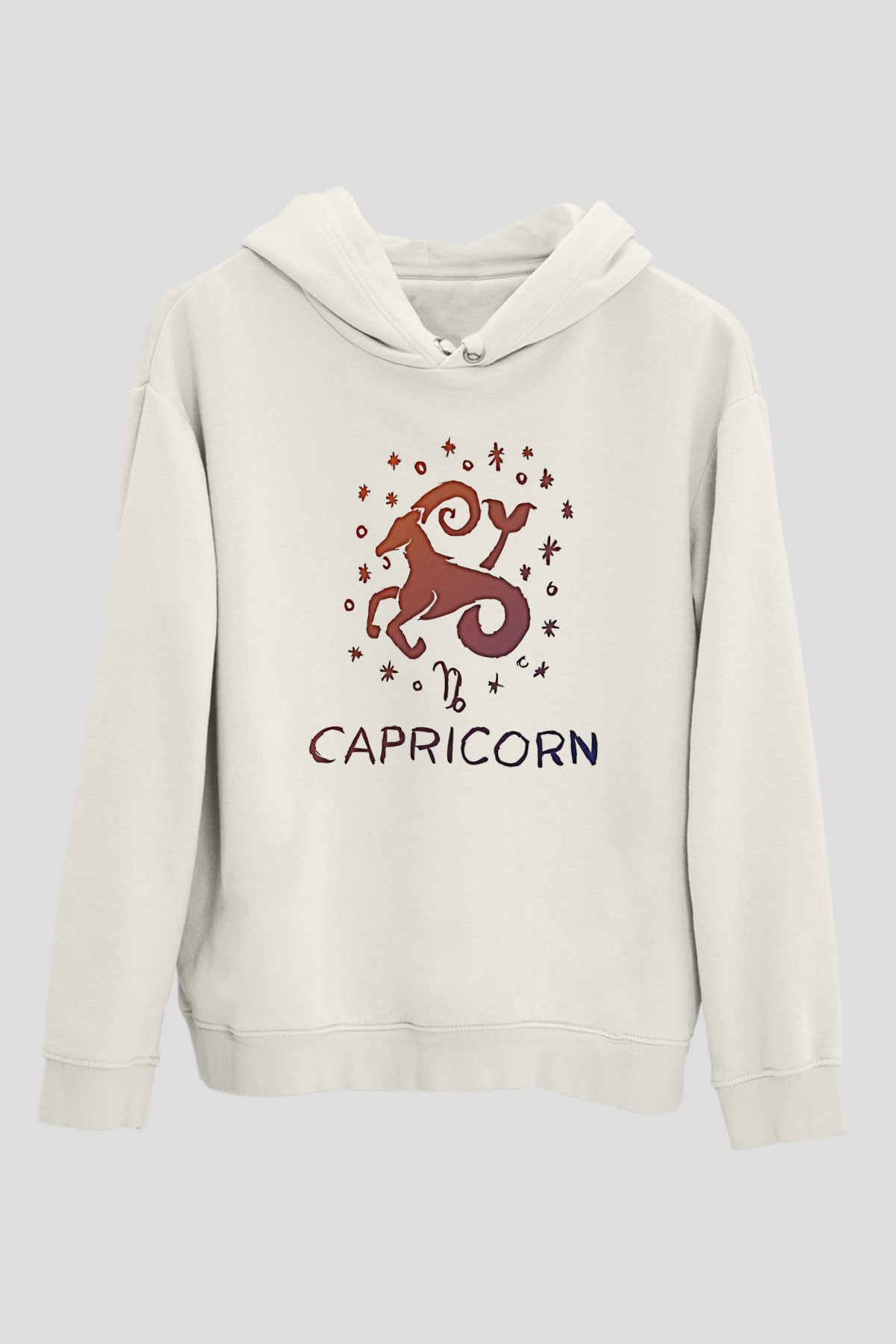 Oğlak Burcu Baskılı Beyaz Unisex Hoodie