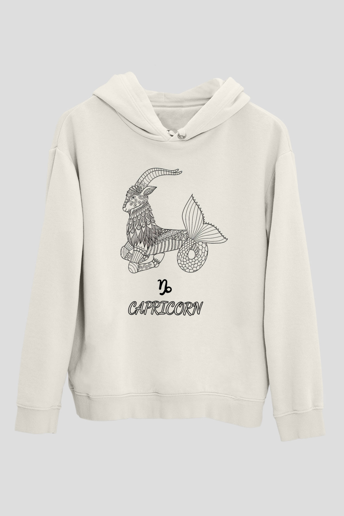 Oğlak Burcu Baskılı Beyaz Unisex Hoodie