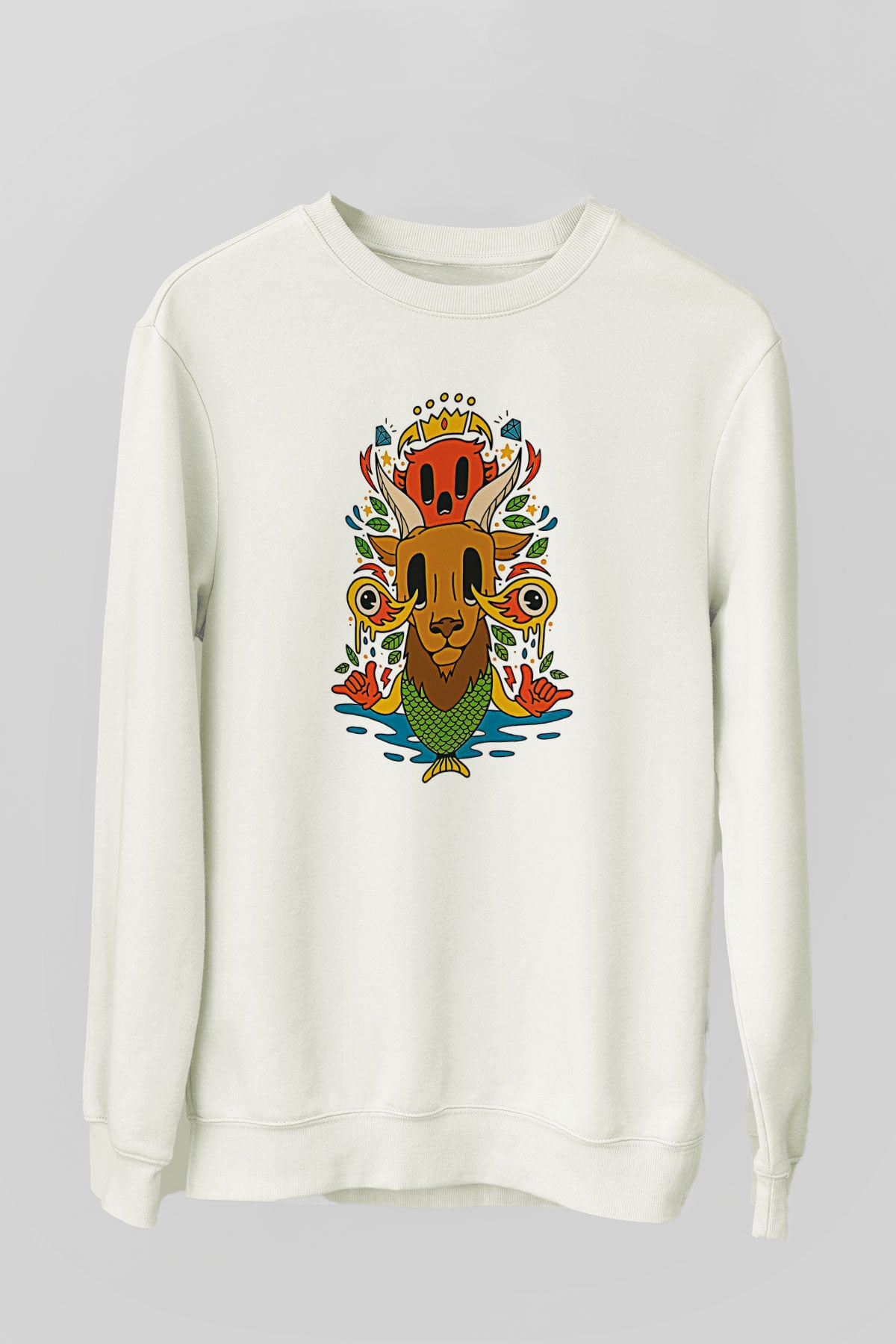 Oğlak Burcu Baskılı Beyaz Unisex Sweatshirt