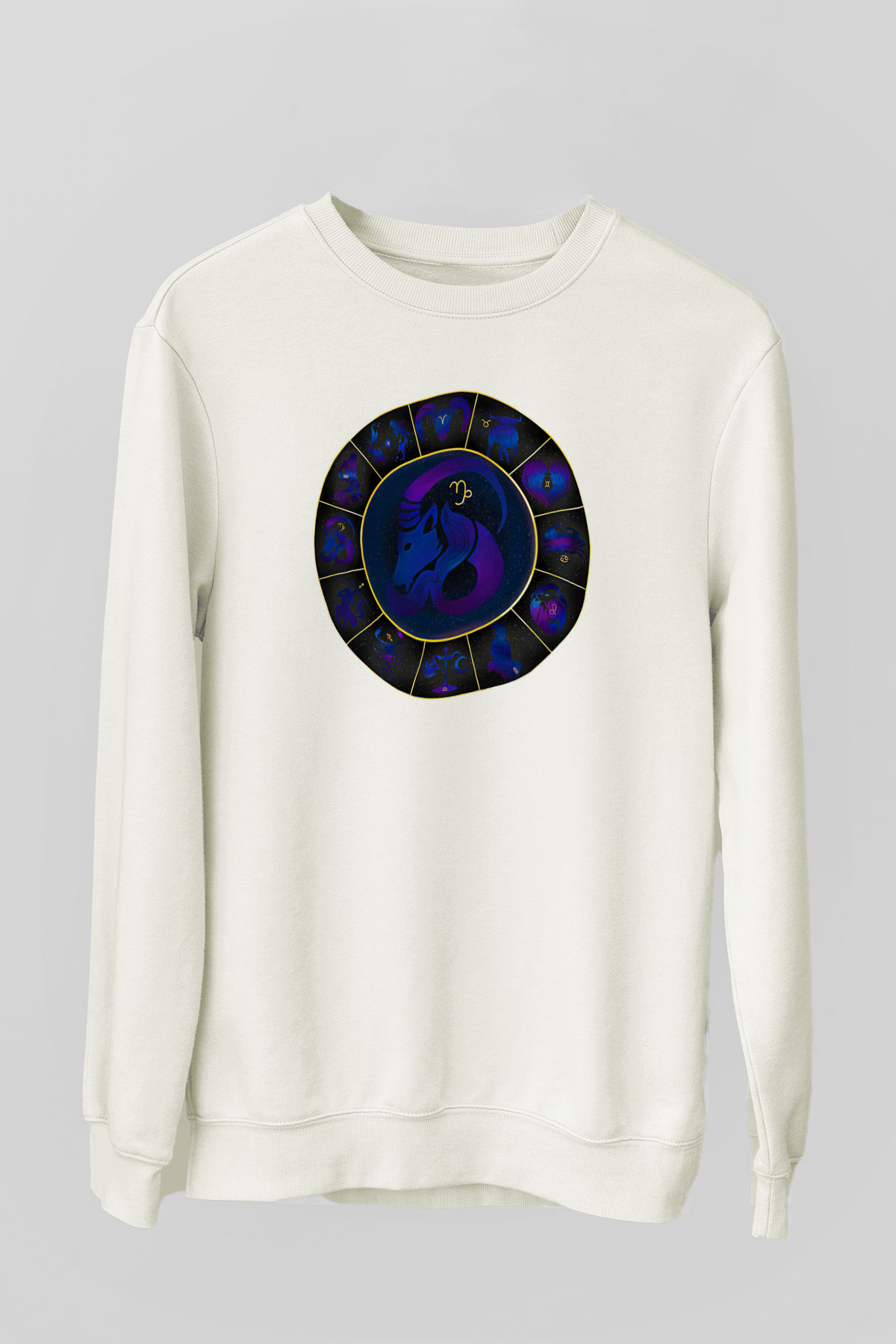 Oğlak Burcu Baskılı Beyaz Unisex Sweatshirt