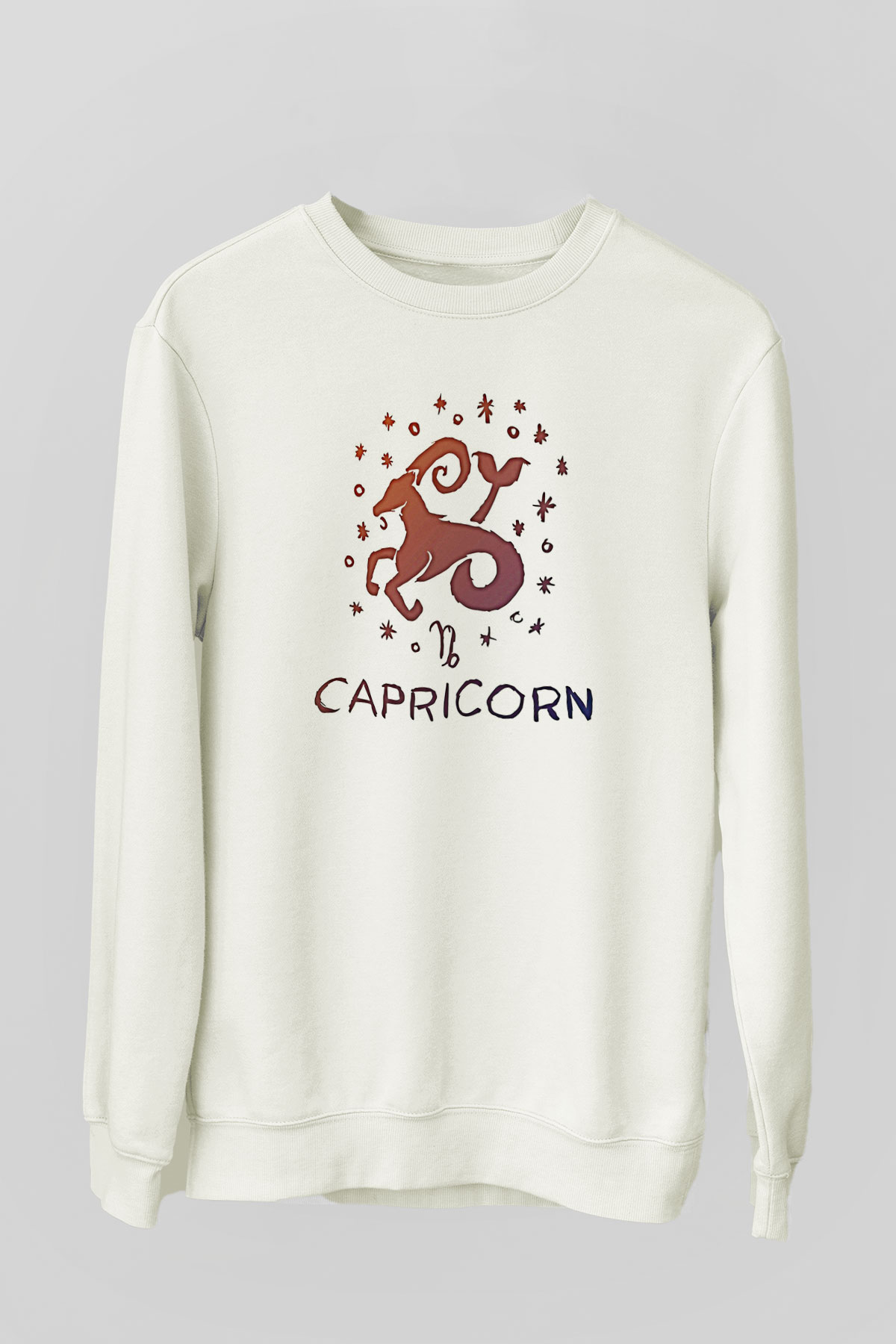Oğlak Burcu Baskılı Beyaz Unisex Sweatshirt