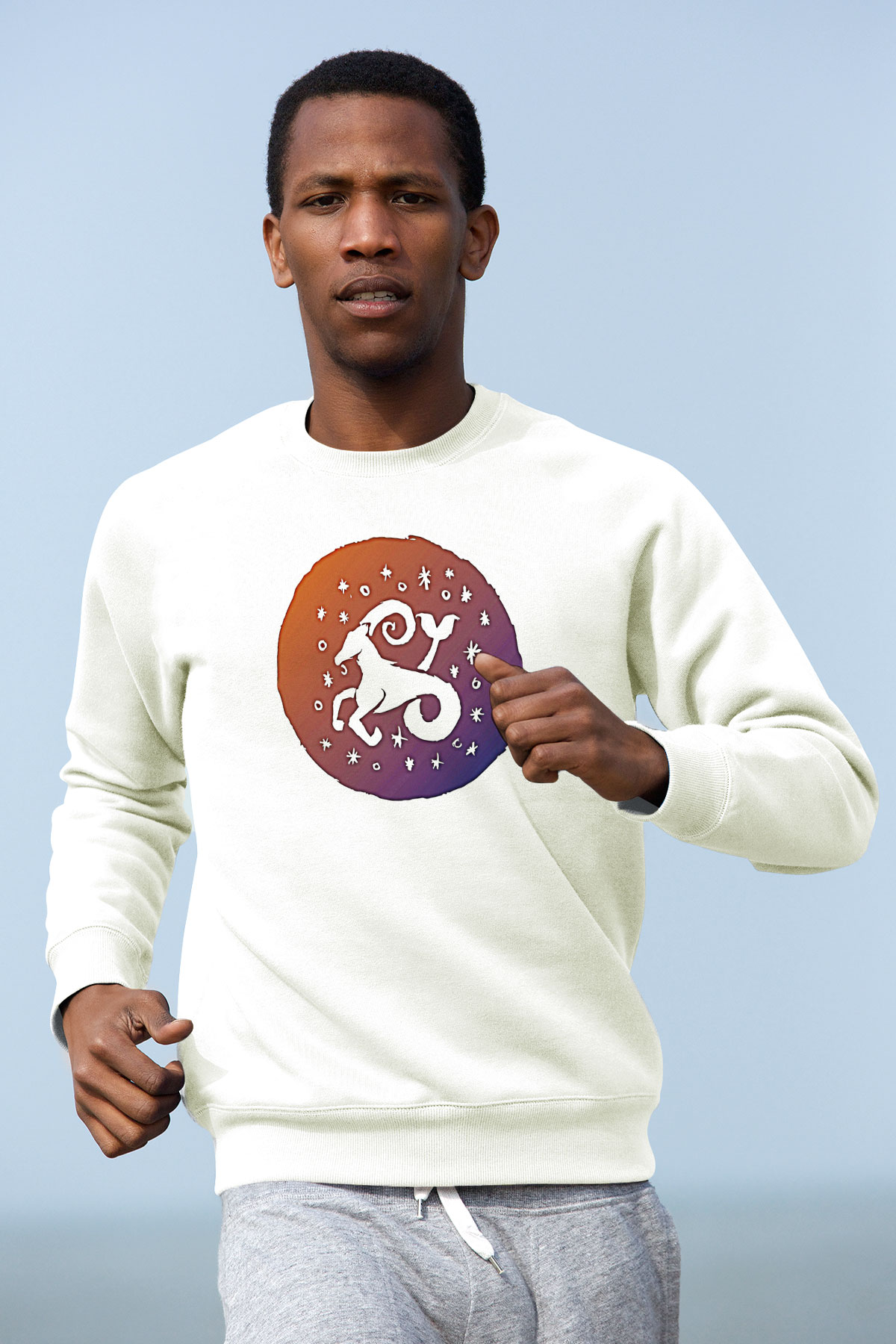 Oğlak Burcu Baskılı Beyaz Unisex Sweatshirt