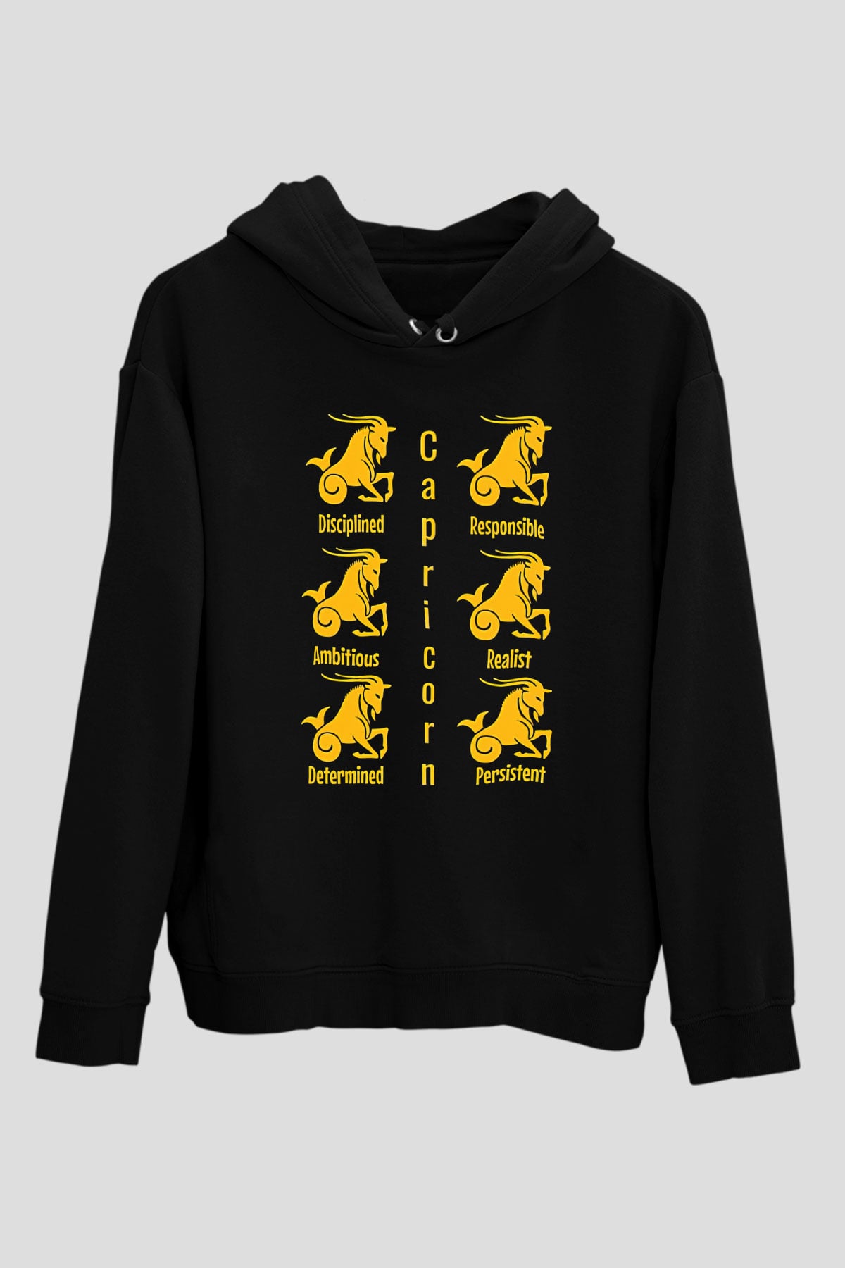 Oğlak Burcu Baskılı Unisex Siyah Hoodie