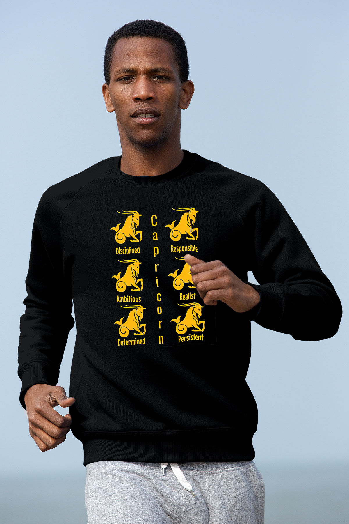 Oğlak Burcu Baskılı Unisex Siyah Sweatshirt
