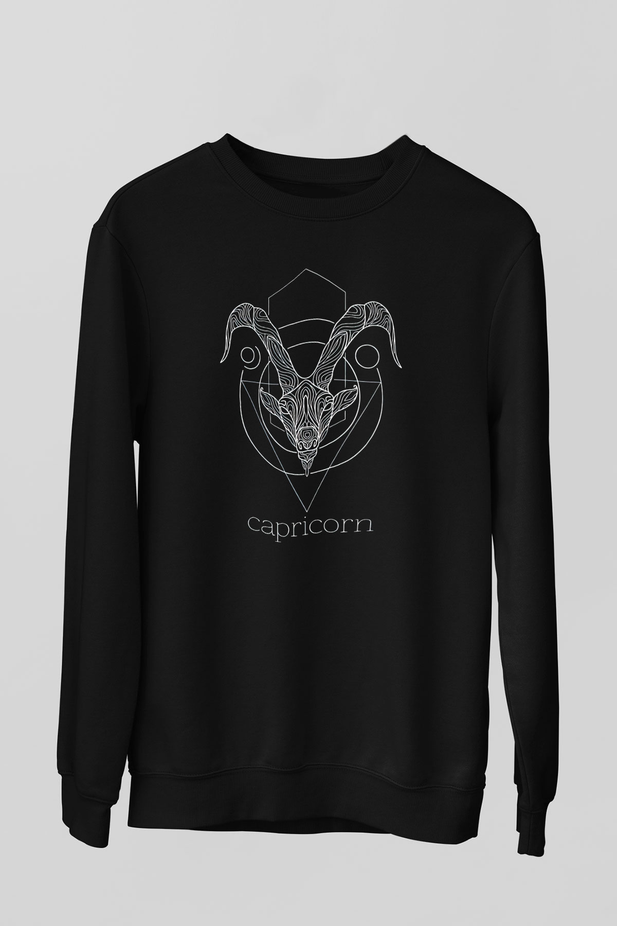 Oğlak Burcu Baskılı Unisex Siyah Sweatshirt