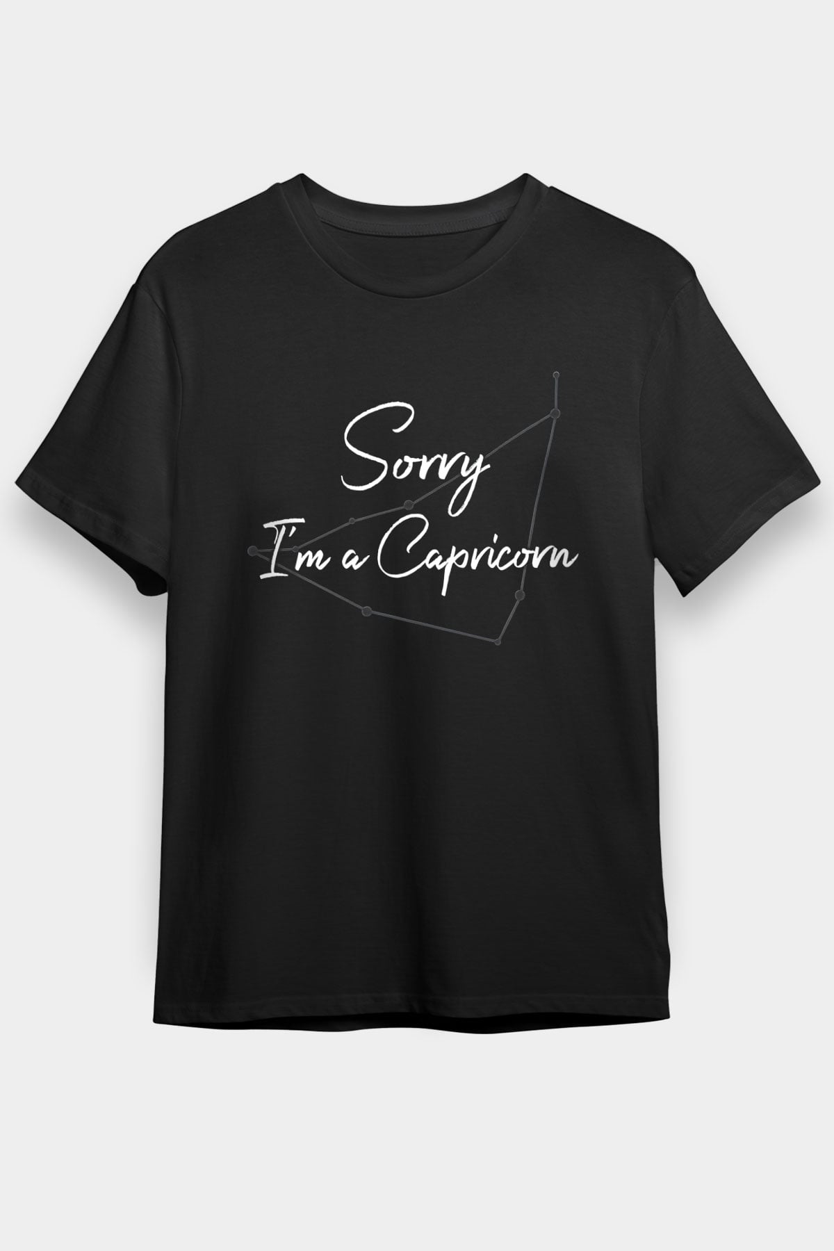 Oğlak Burcu Baskılı Unisex Siyah Tişört - Tshirt