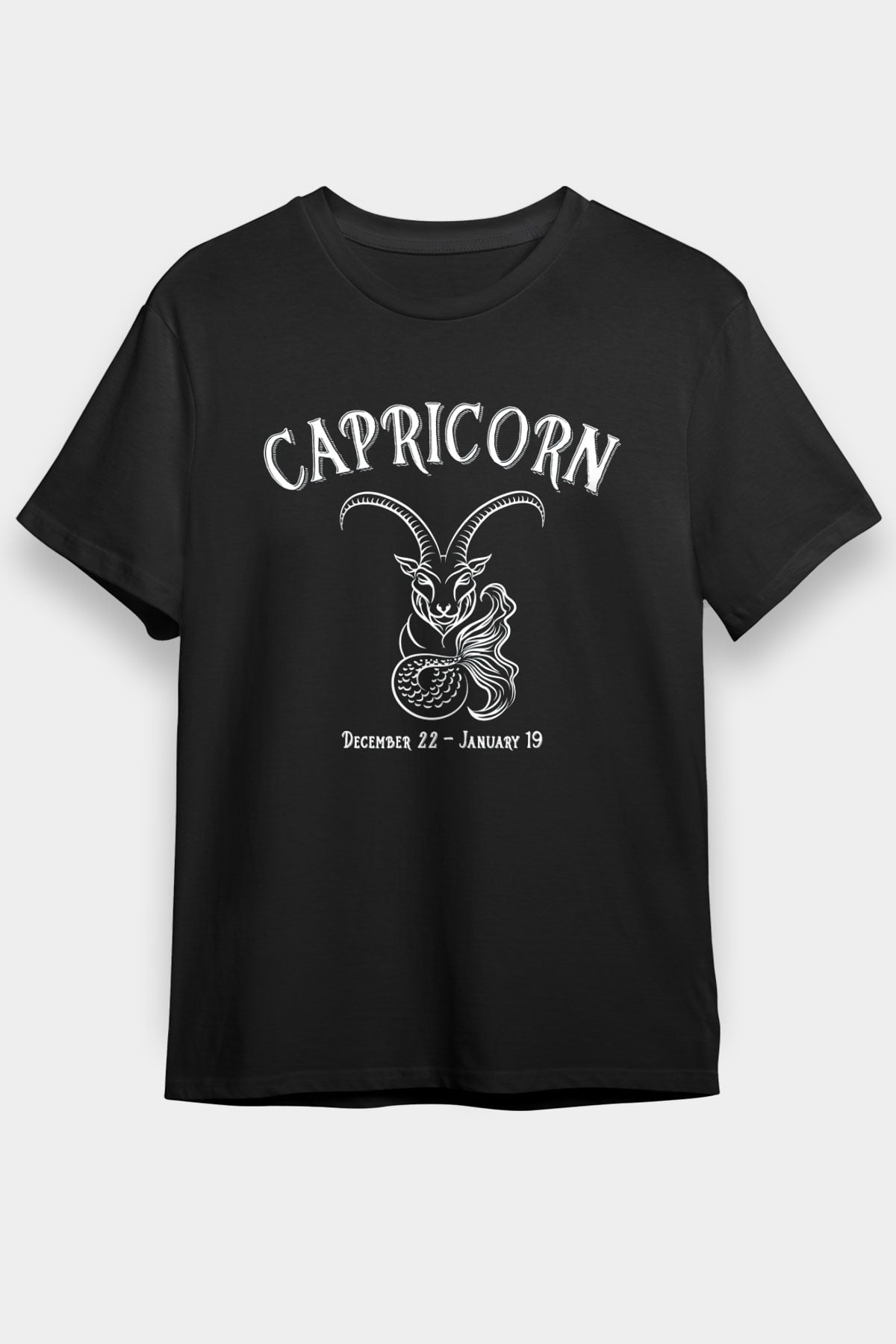 Oğlak Burcu Baskılı Unisex Siyah Tişört - Tshirt