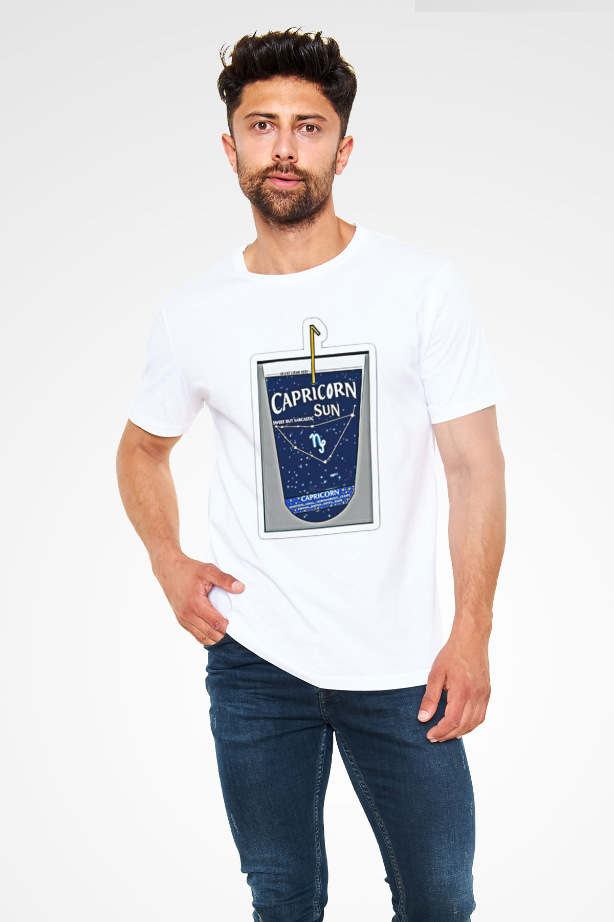 Oğlak Burcu Unisex Baskılı Beyaz Tişört - Tshirt