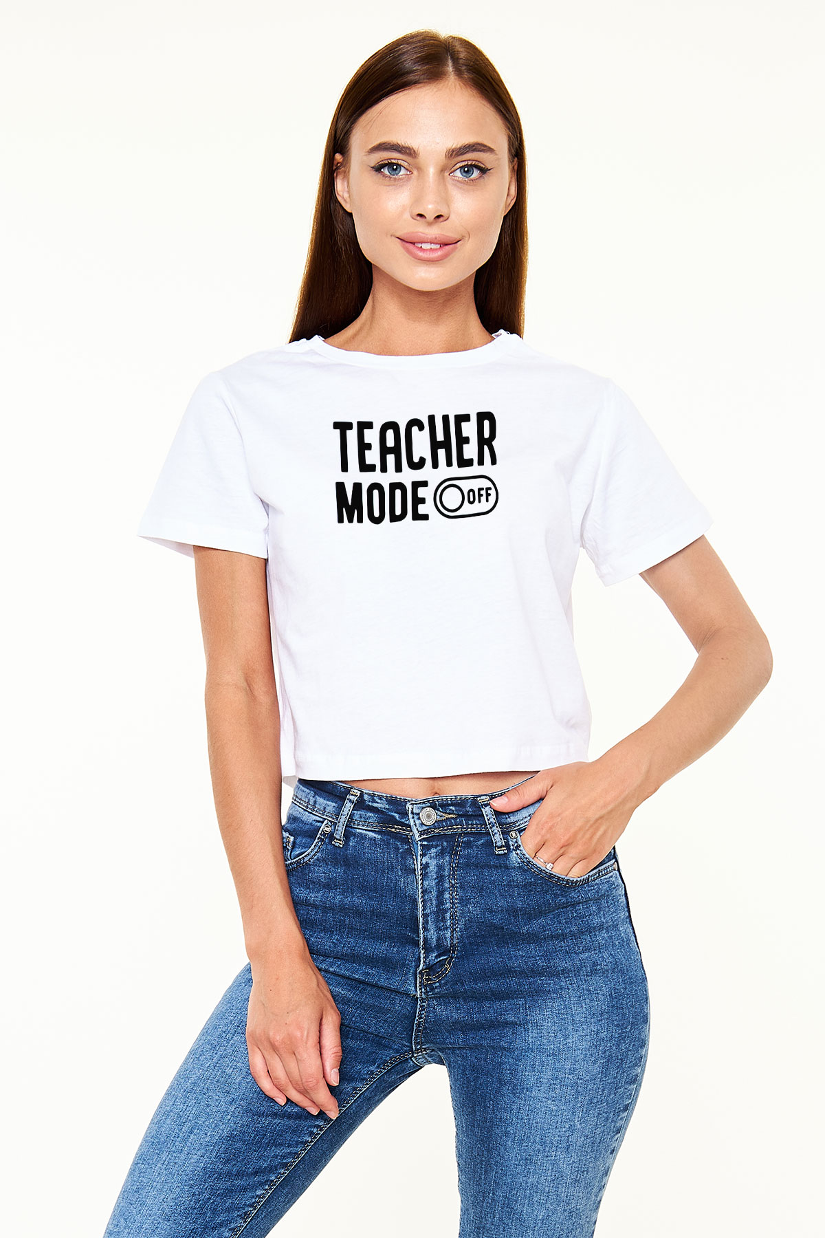 Öğretmen Beyaz  Crop Top Tişört