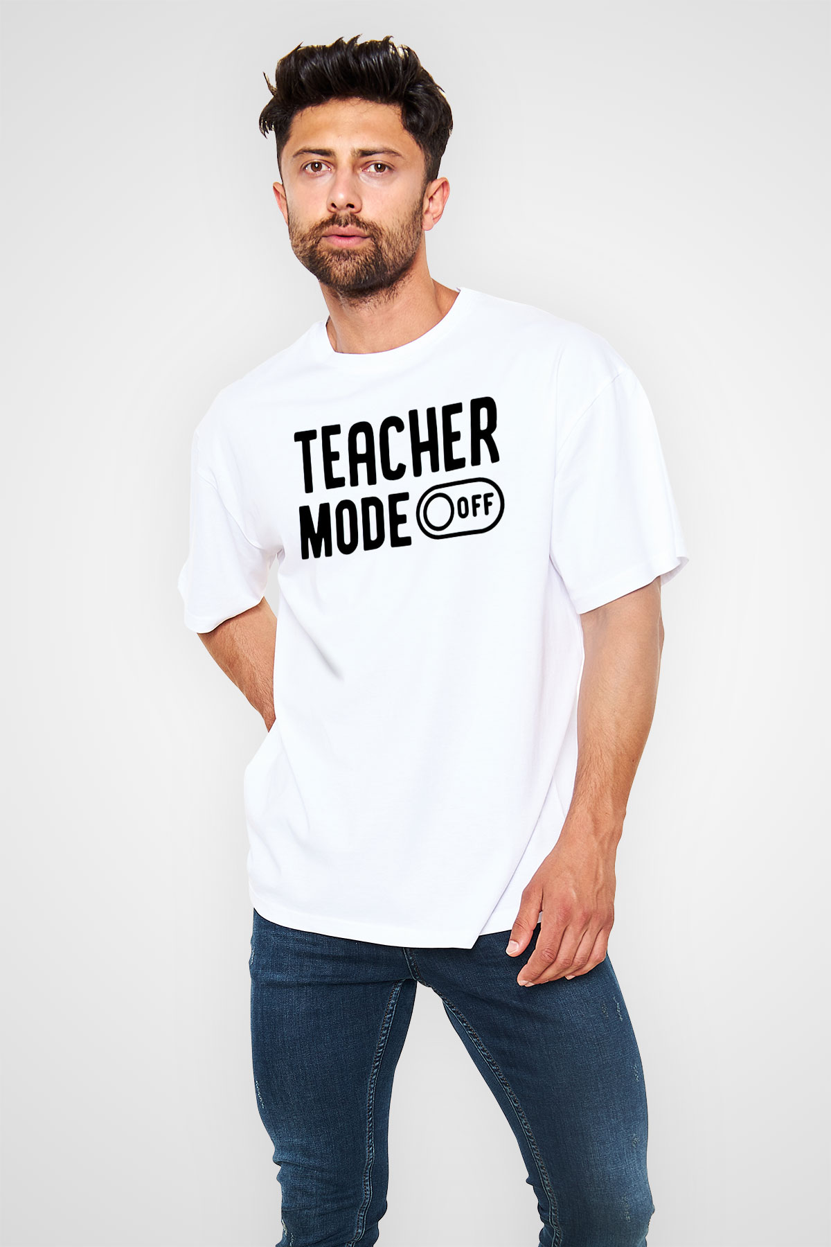 Öğretmen Beyaz Oversize Tişört Oversize T-shirt - TişörtFabrikası