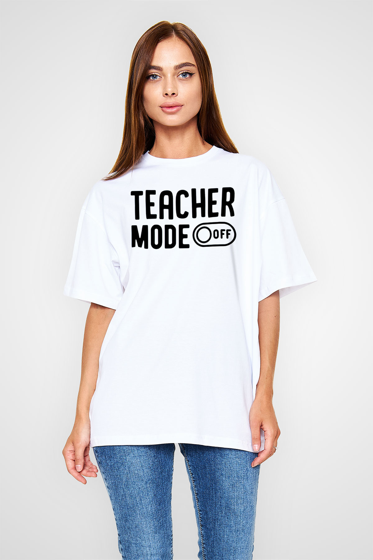Öğretmen Beyaz Oversize Tişört Oversize T-shirt - TişörtFabrikası