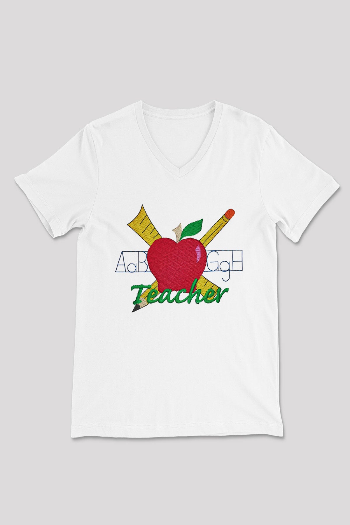 Öğretmen Beyaz Unisex V Yaka Tişört T-Shirt