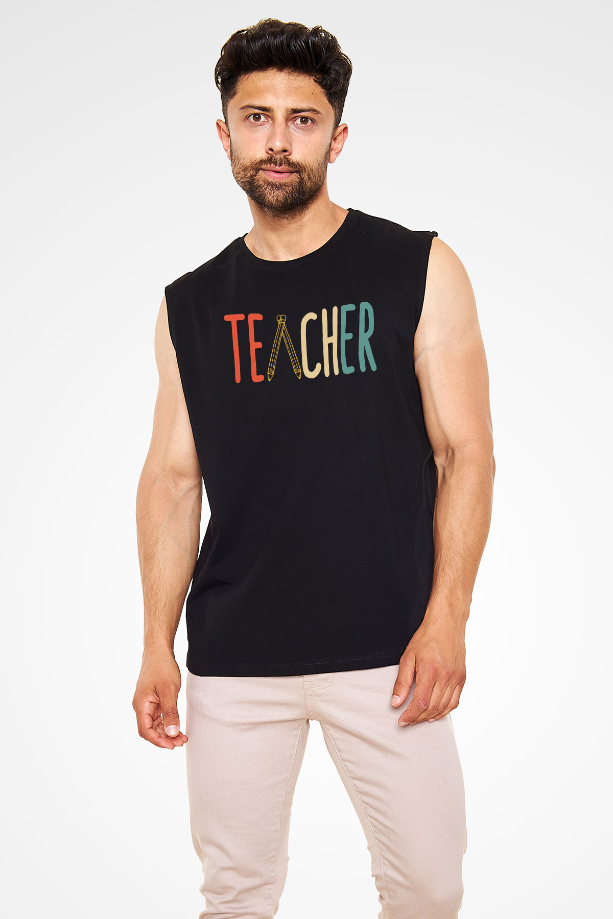 Öğretmen Siyah Unisex Kolsuz Tişört