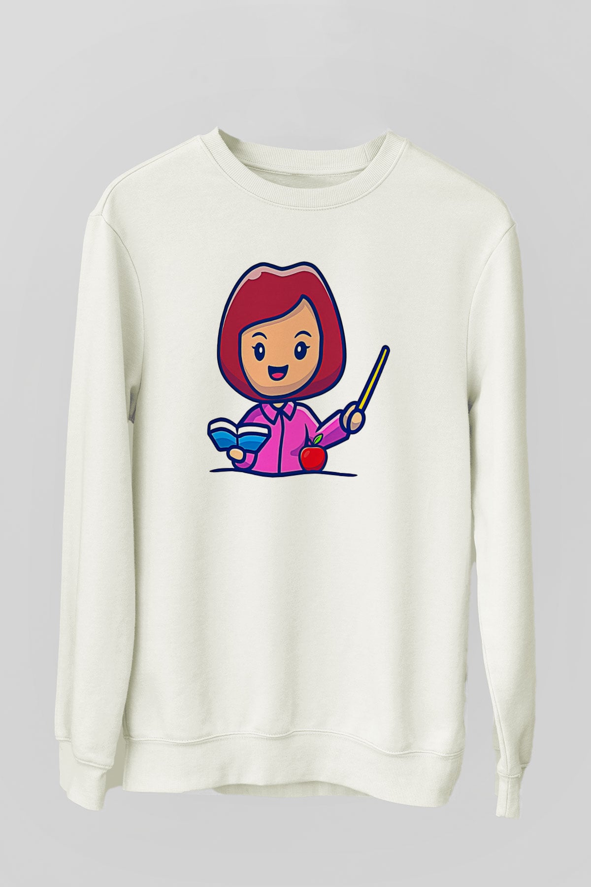 Öğretmenler Günü Baskılı Beyaz Unisex Sweatshirt