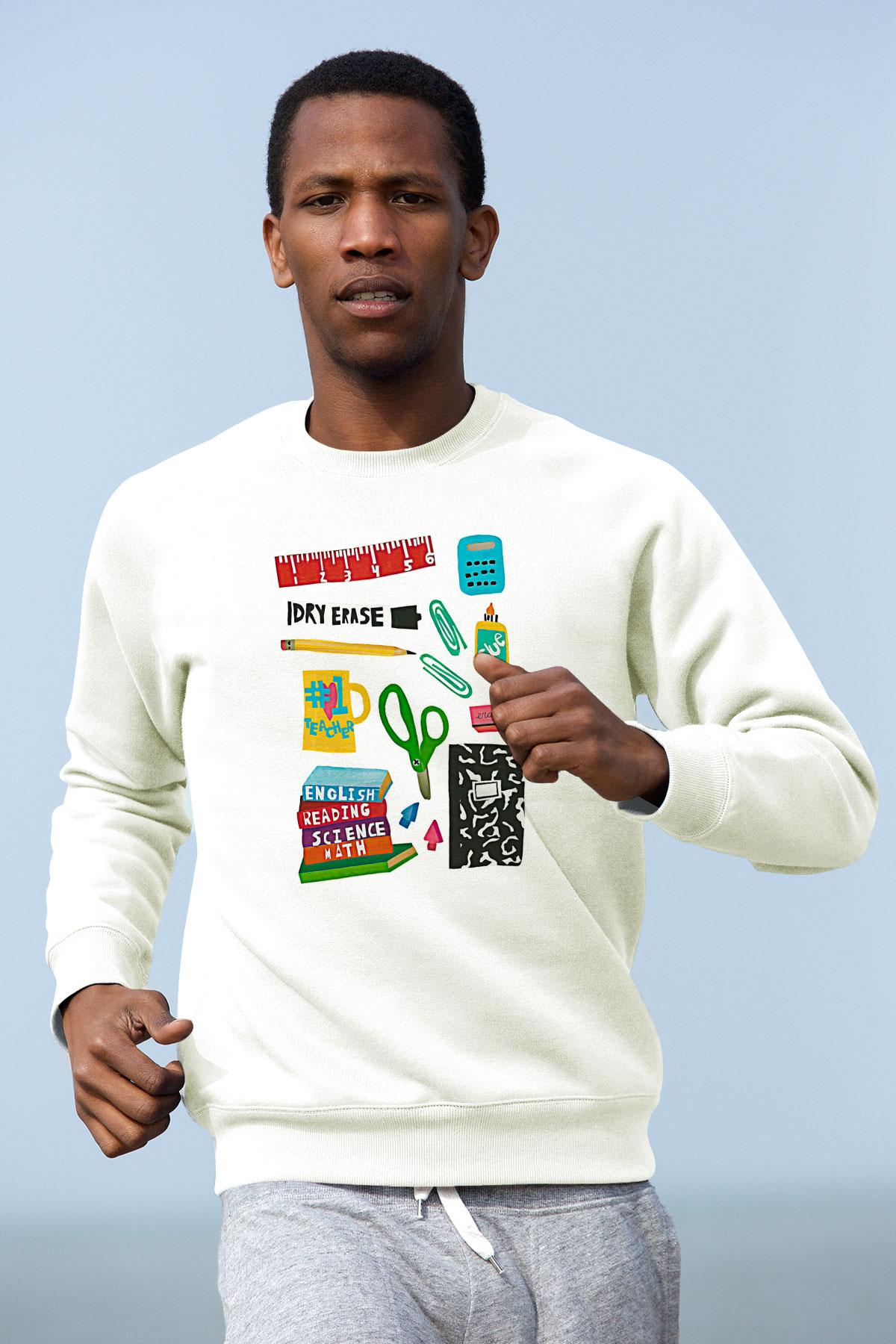 Öğretmenler Günü Baskılı Beyaz Unisex Sweatshirt