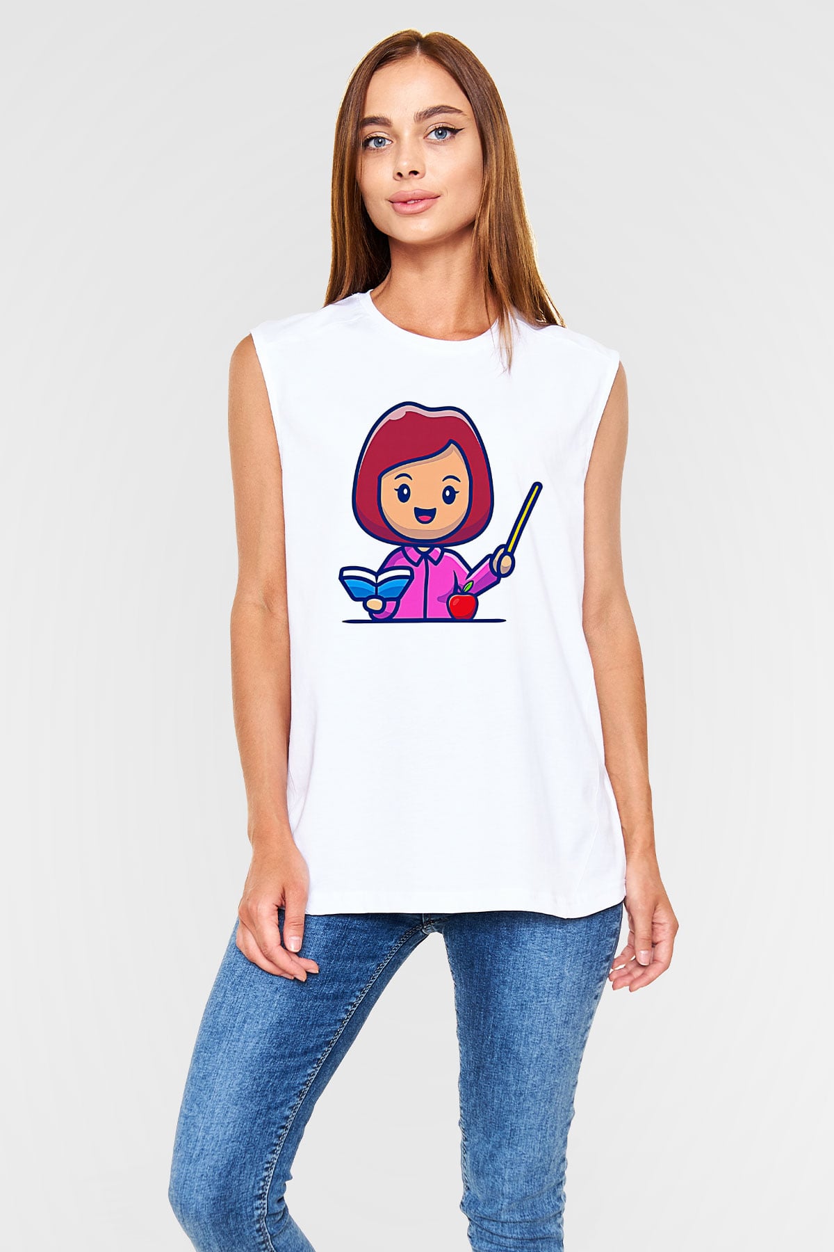 Öğretmenler Günü Baskılı Beyaz Unisex Kolsuz Tişört - Tshirt