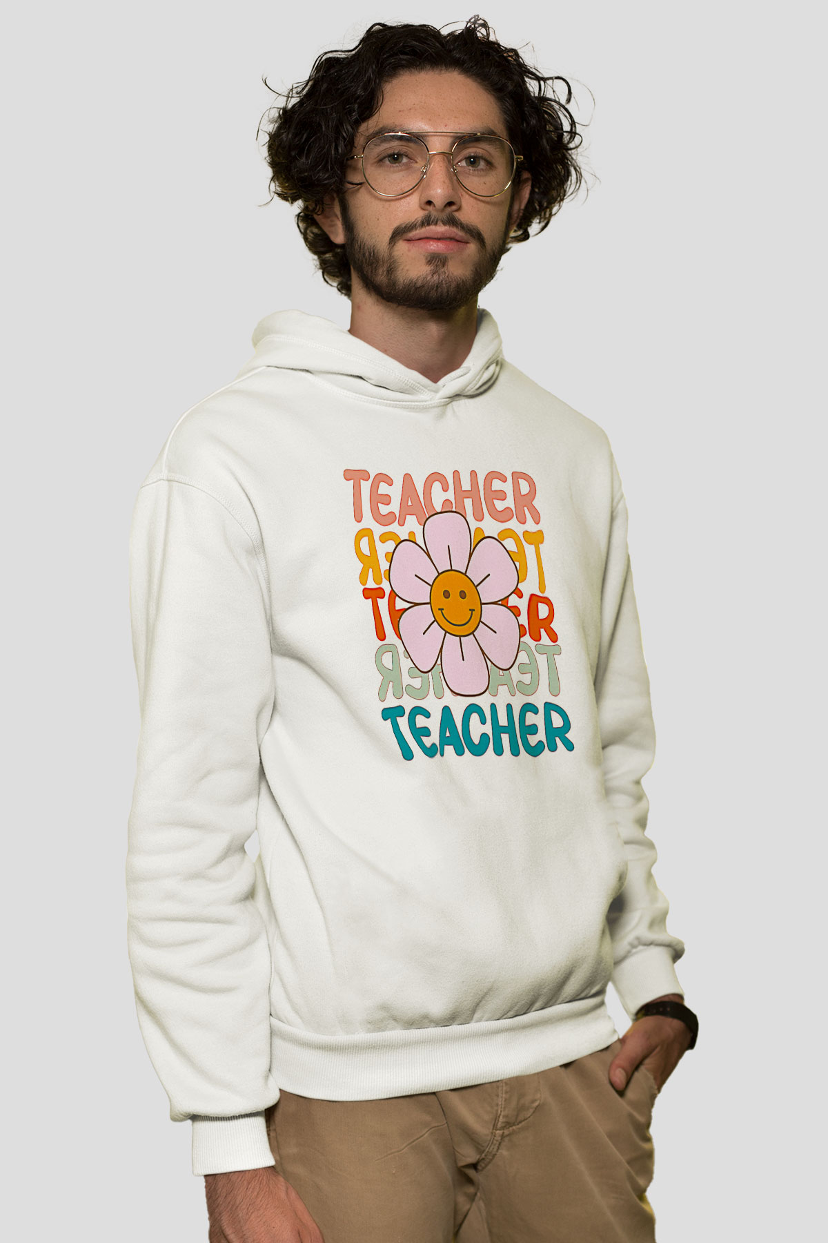 Öğretmenler Günü Baskılı Beyaz Unisex Kapüşonlu Sweatshirt