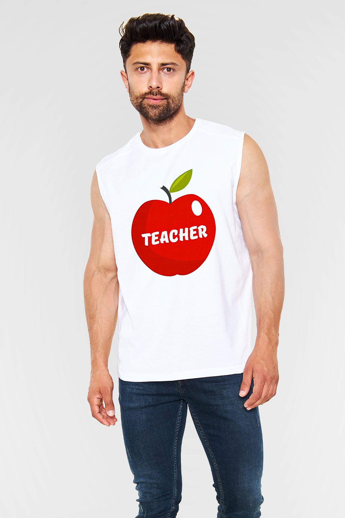 Öğretmenler Günü Baskılı Beyaz Unisex Kolsuz Tişört - Tshirt