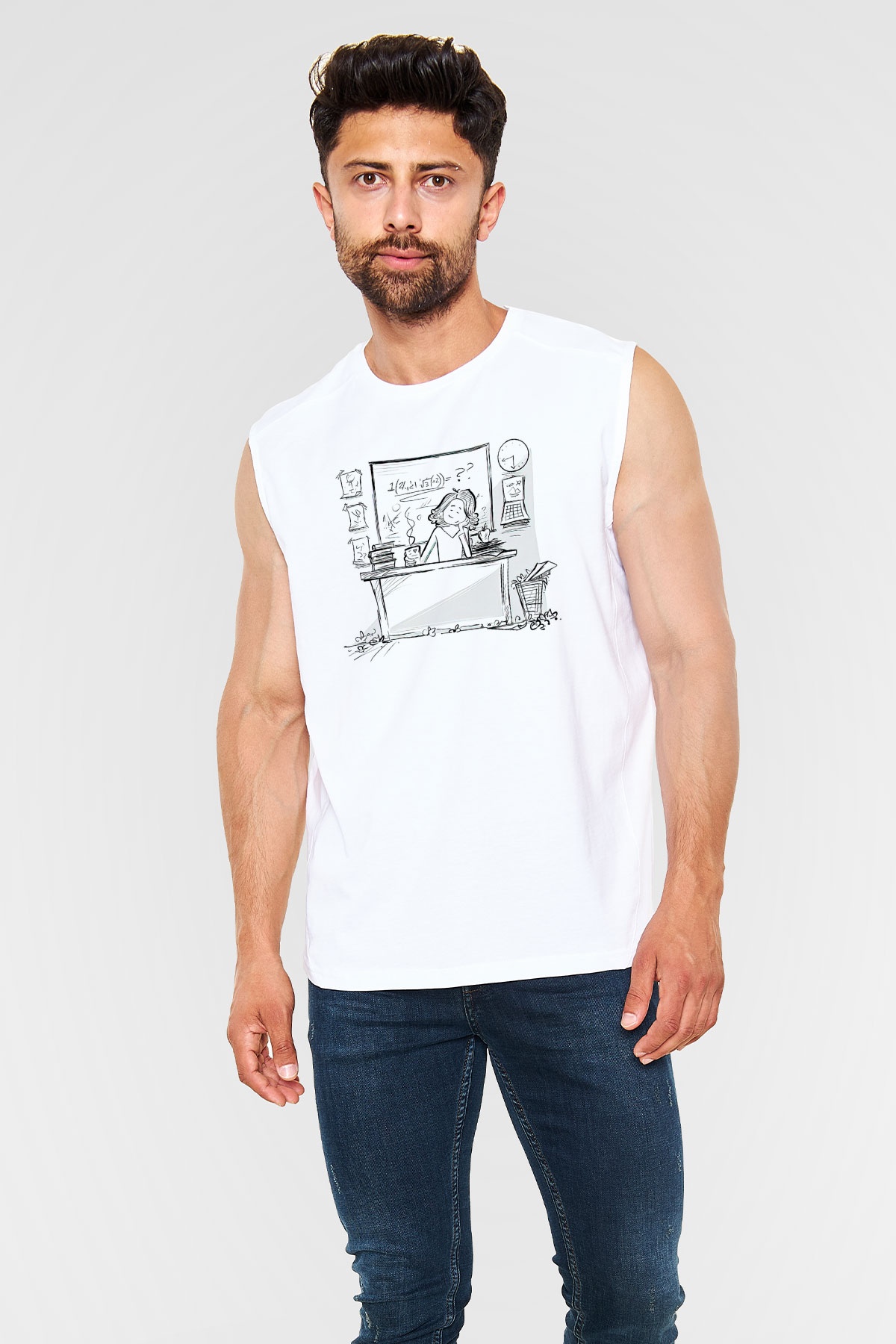 Öğretmenler Günü Baskılı Beyaz Unisex Kolsuz Tişört - Tshirt