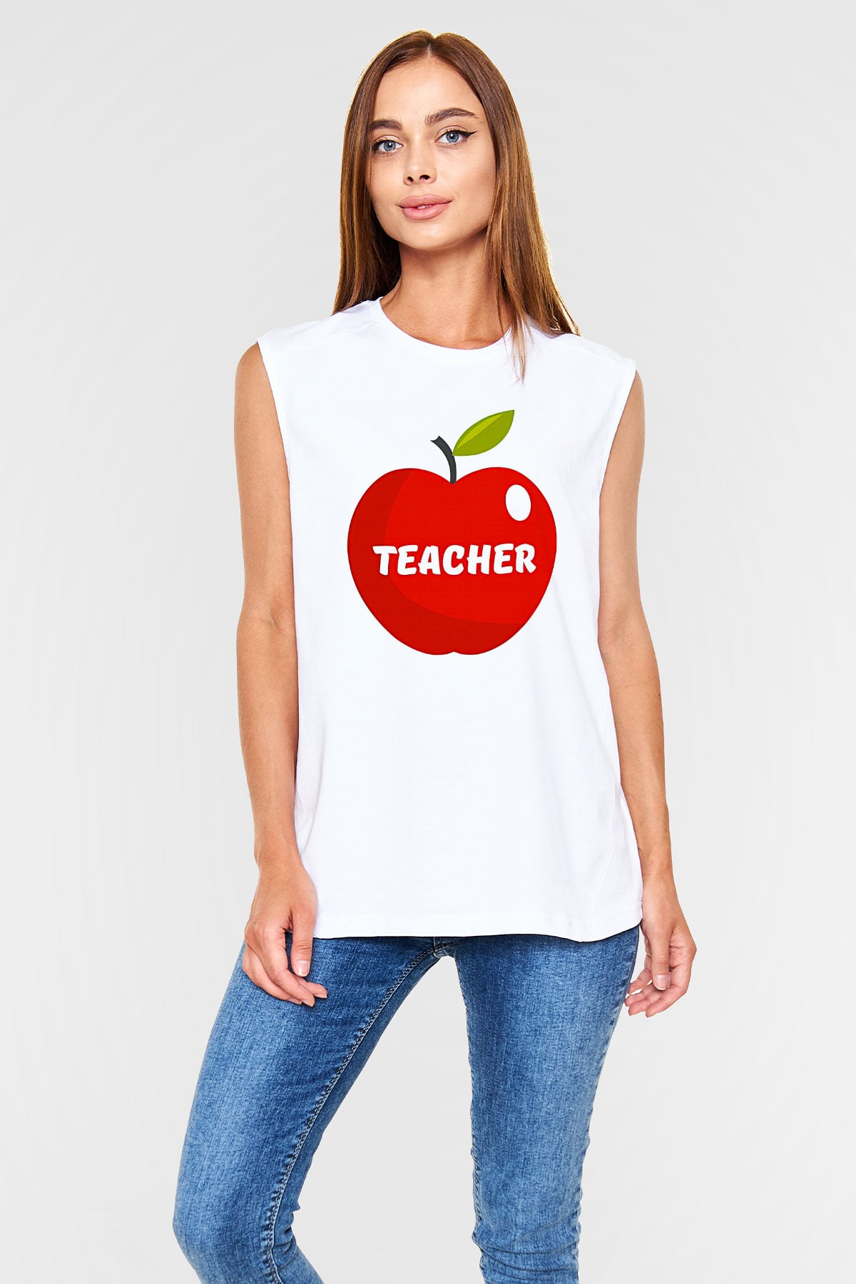 Öğretmenler Günü Baskılı Beyaz Unisex Kolsuz Tişört - Tshirt