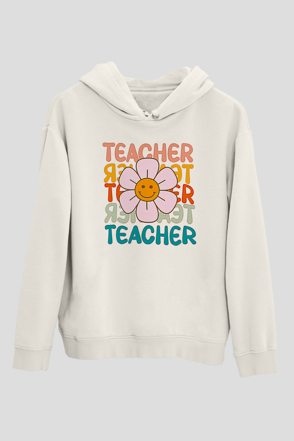 Öğretmenler Günü Baskılı Beyaz Unisex Kapüşonlu Sweatshirt