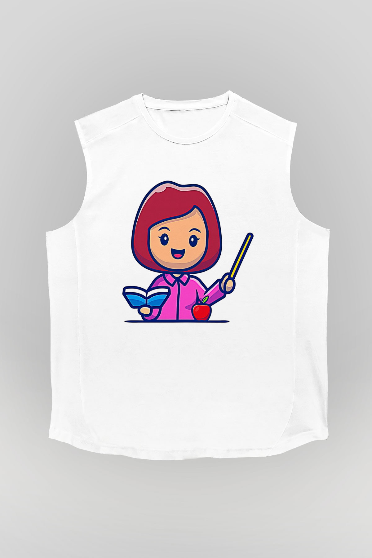 Öğretmenler Günü Baskılı Beyaz Unisex Kolsuz Tişört - Tshirt