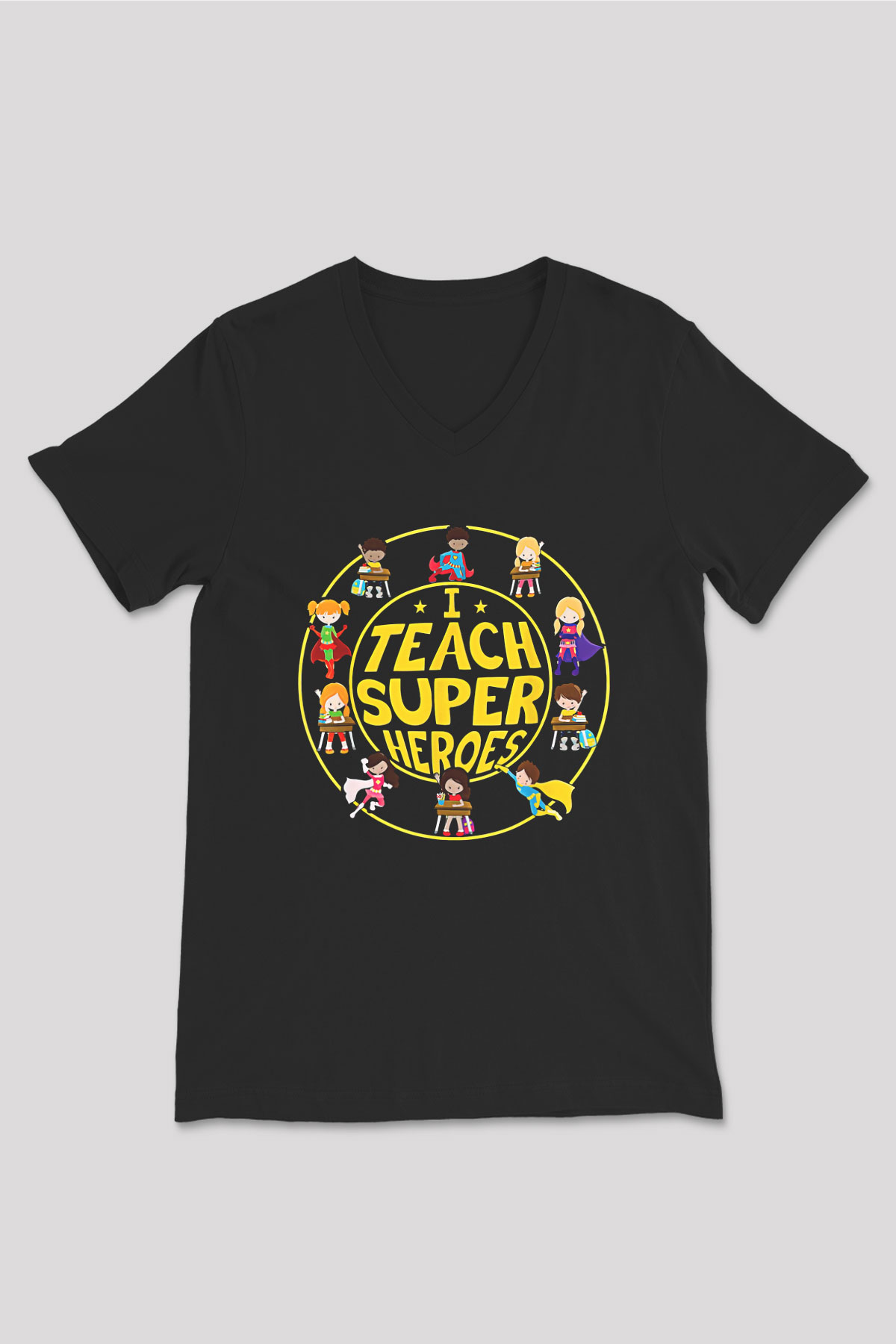 Öğretmenler Günü Baskılı Unisex Siyah V Yaka Tişört - Tshirt