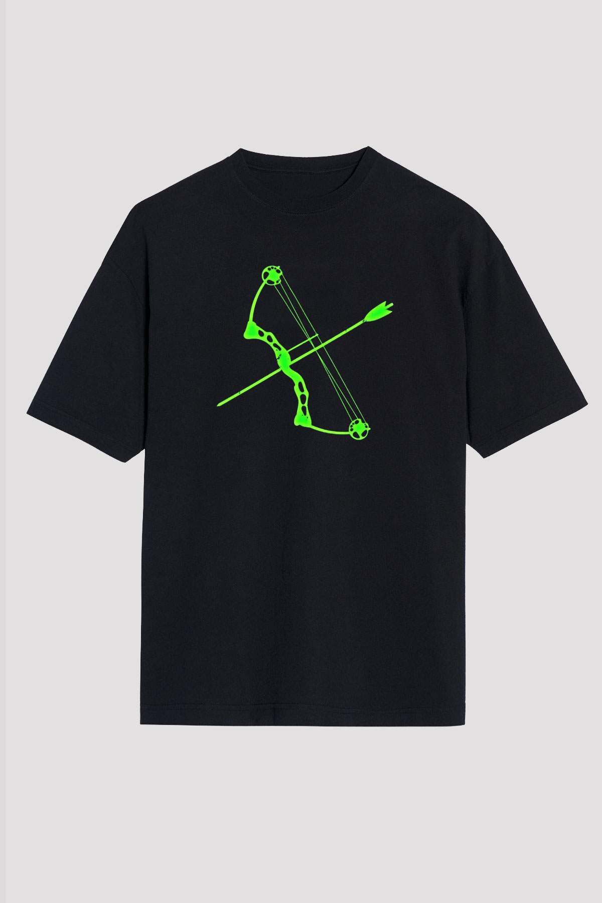 Okçuluk - Archery Baskılı Unisex Siyah Oversize Tişört