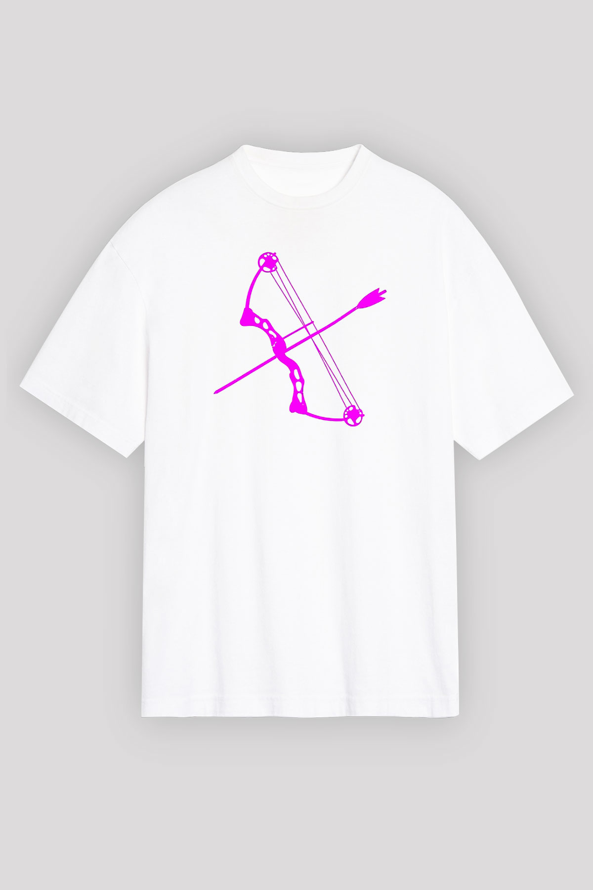 Okçuluk Baskılı Unisex Beyaz Oversize Tişört - Tshirt