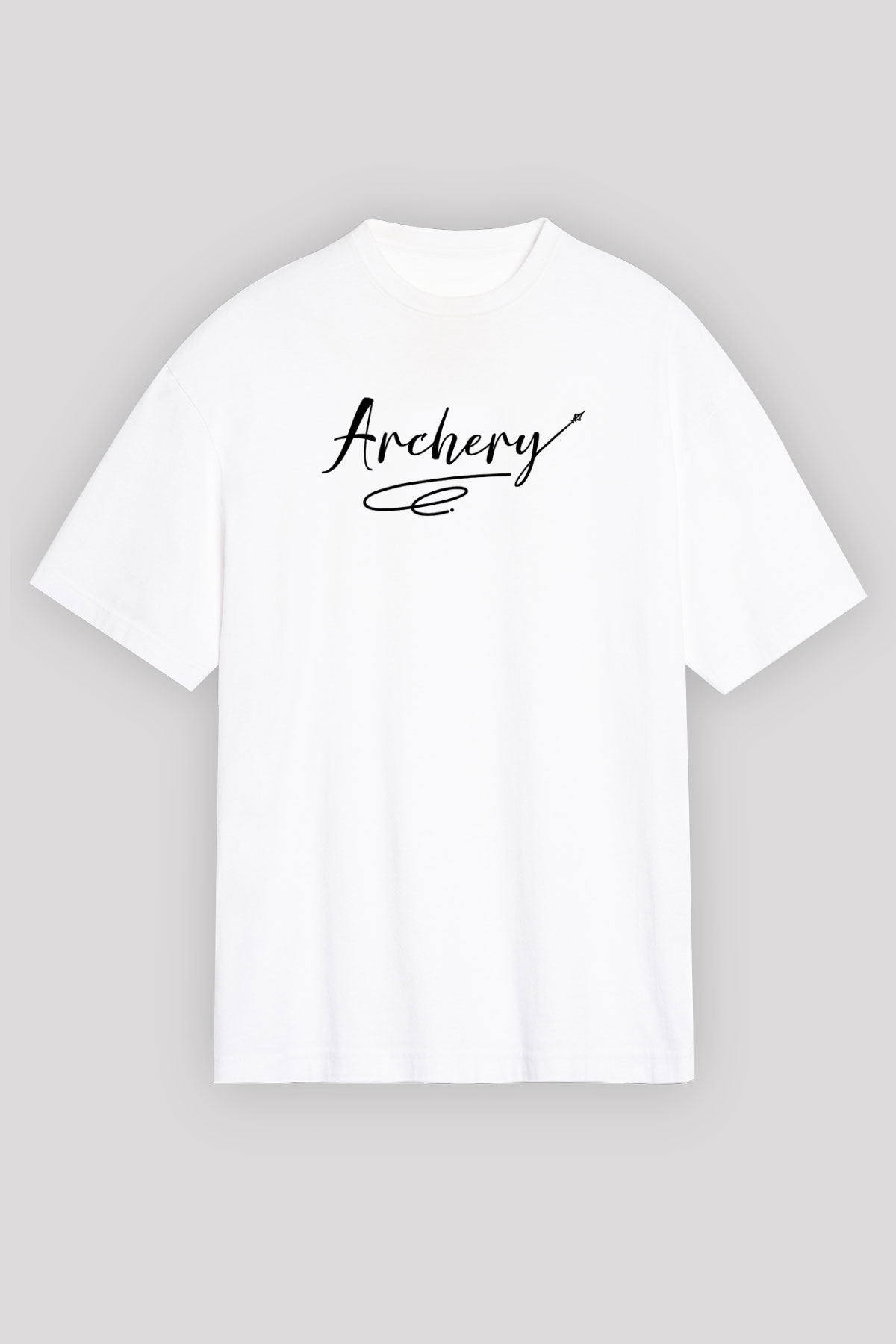 Okçuluk Baskılı Unisex Beyaz Oversize Tişört - Tshirt