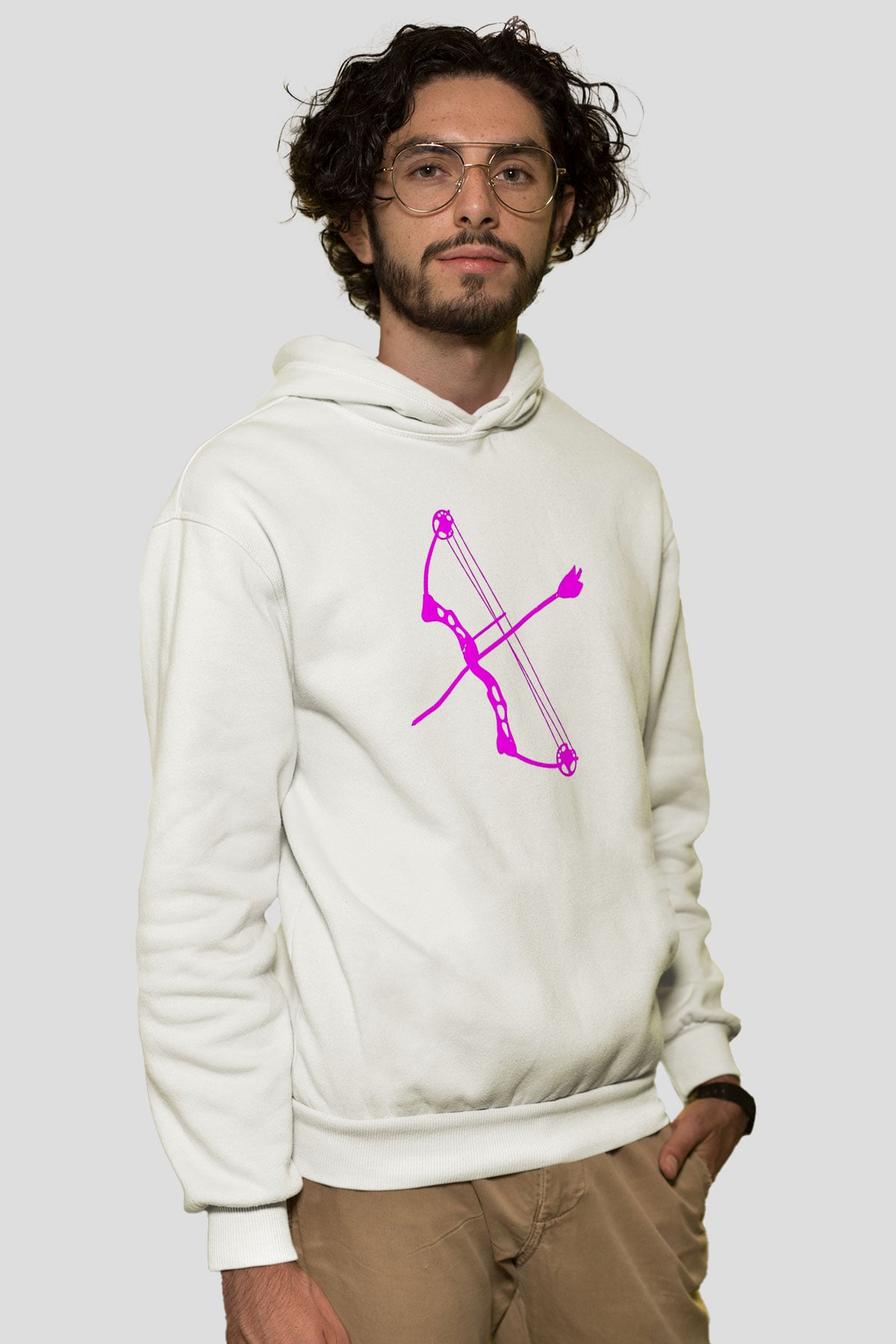 Okçuluk Baskılı Unisex Ekru Hoodie