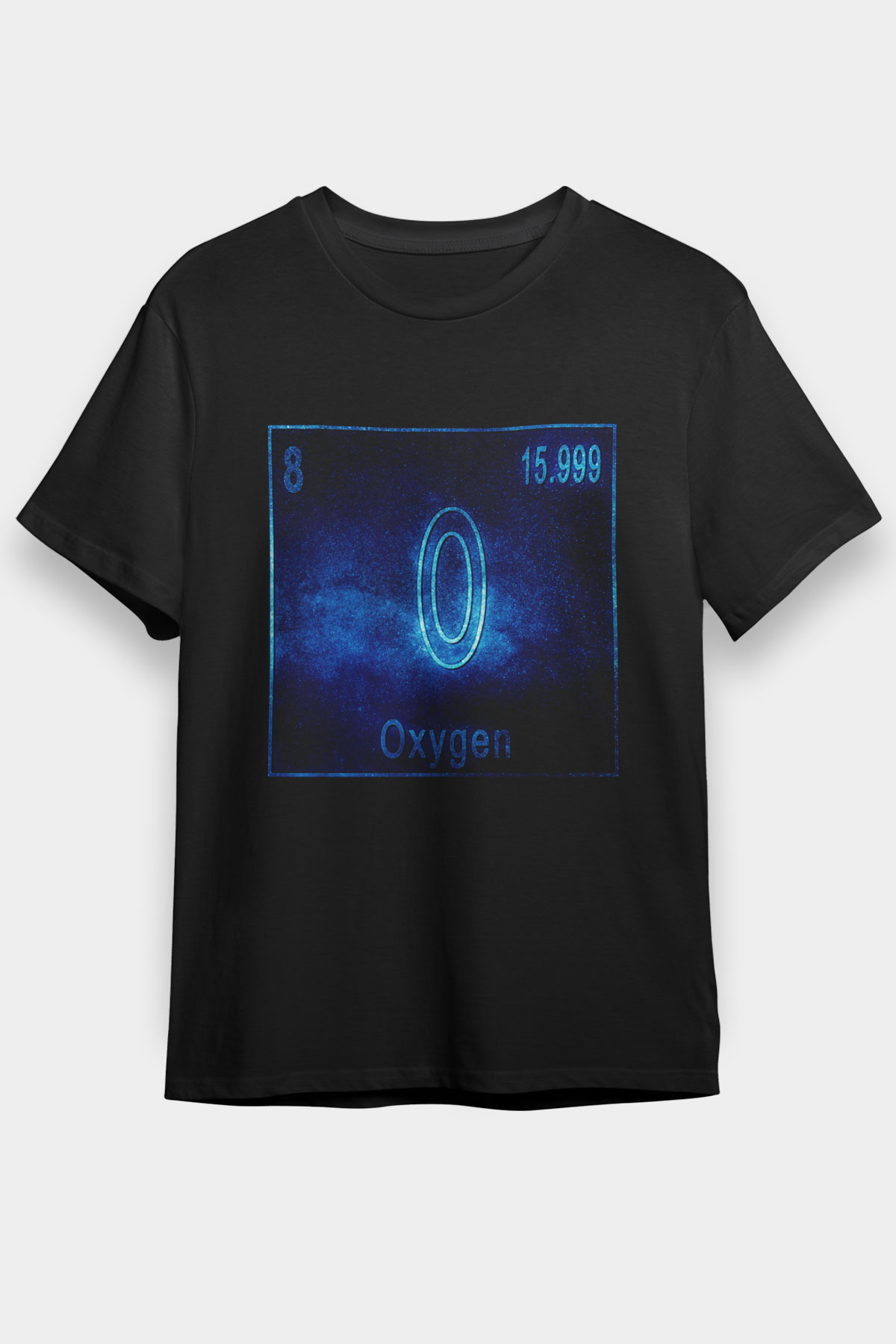 Oksijen Elementi Atom Numarası Baskılı Unisex Siyah Tişört