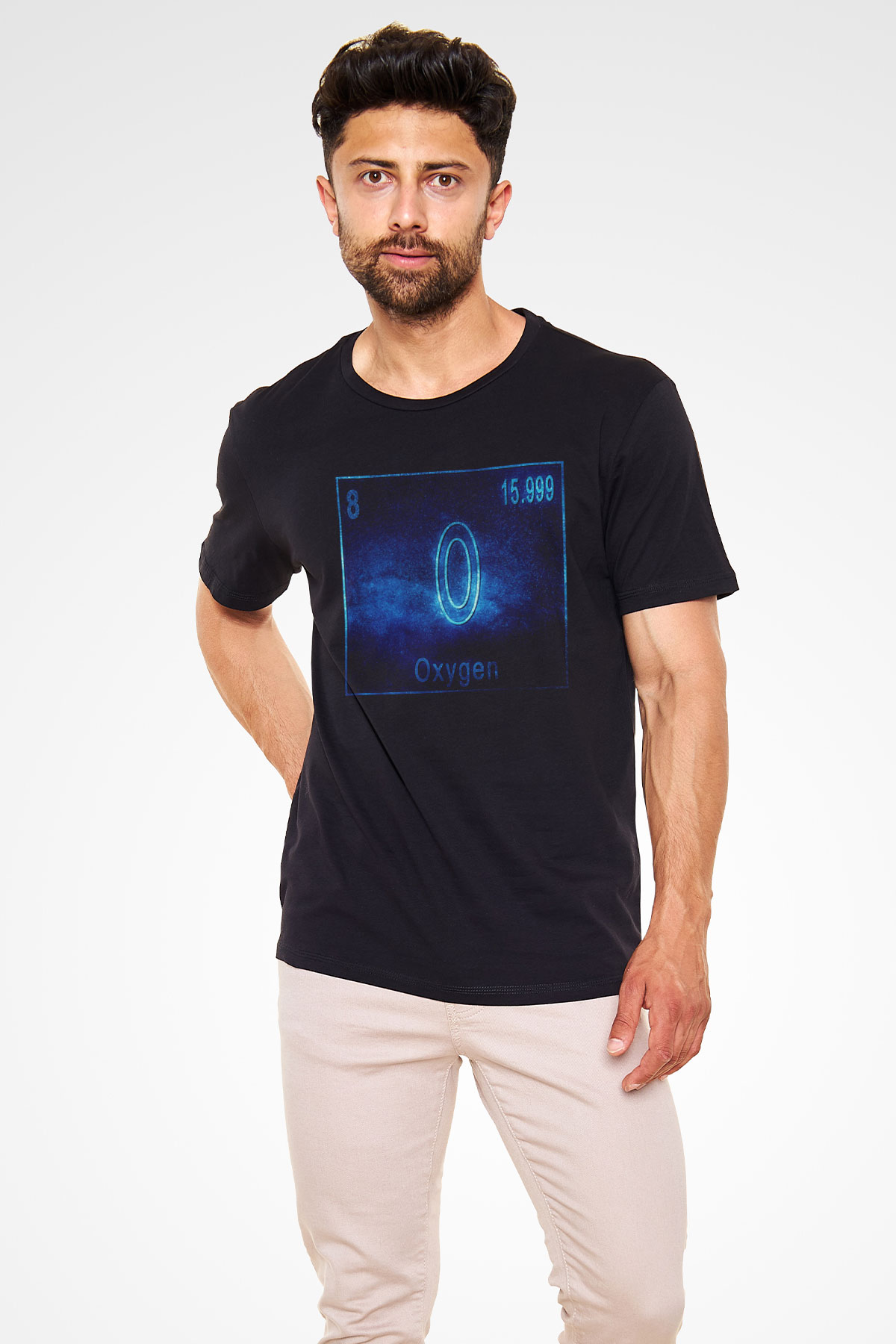 Oksijen Elementi Atom Numarası Baskılı Unisex Siyah Tişört