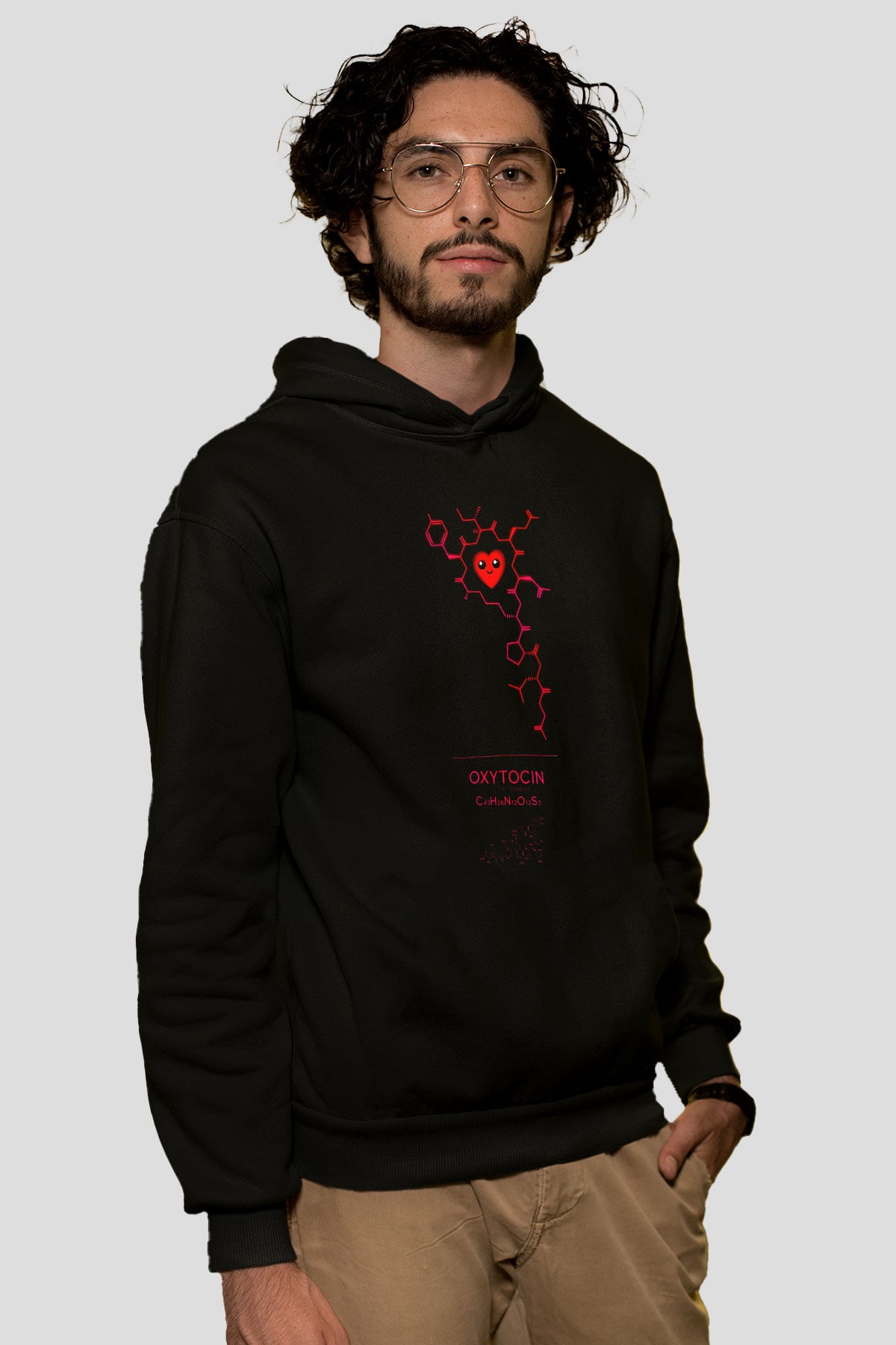 Oksitosin Molekülü Baskılı Unisex Siyah Kapüşonlu Sweatshirt