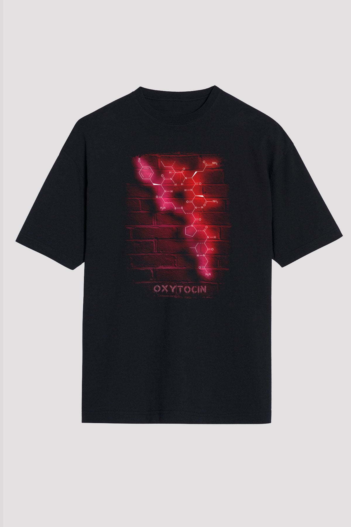 Oksitosin Molekülü Neon Baskılı Unisex Oversize Tişört - Tshirt
