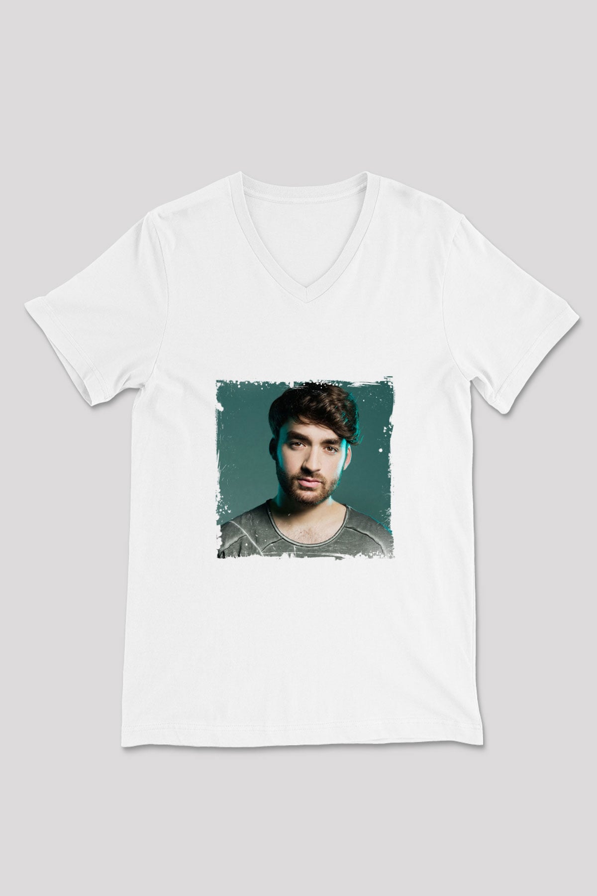 Oliver Heldens Baskılı Beyaz V Yaka Unisex Tişört