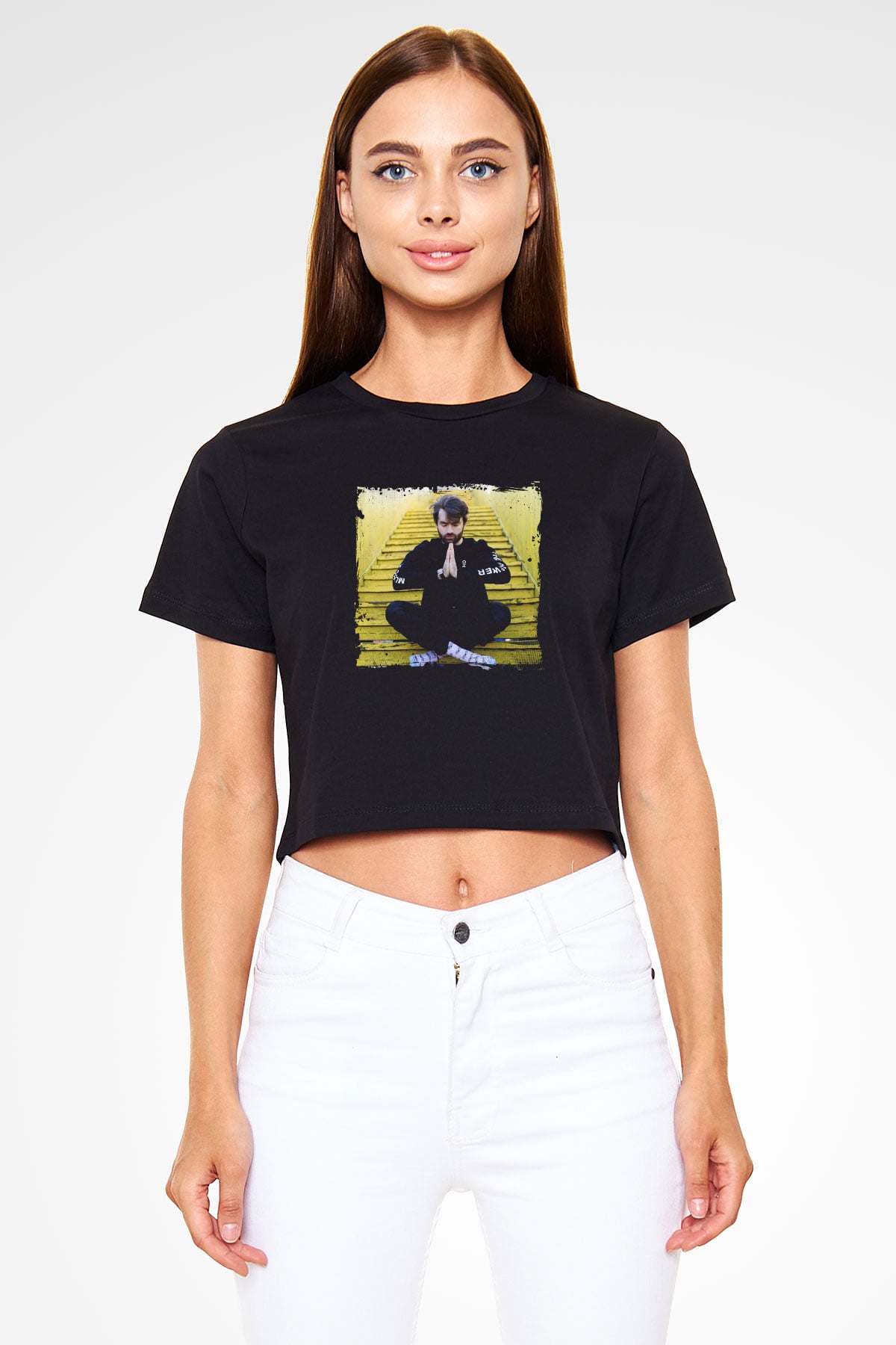Oliver Heldens Baskılı Crop Top Siyah Kadın Tişört