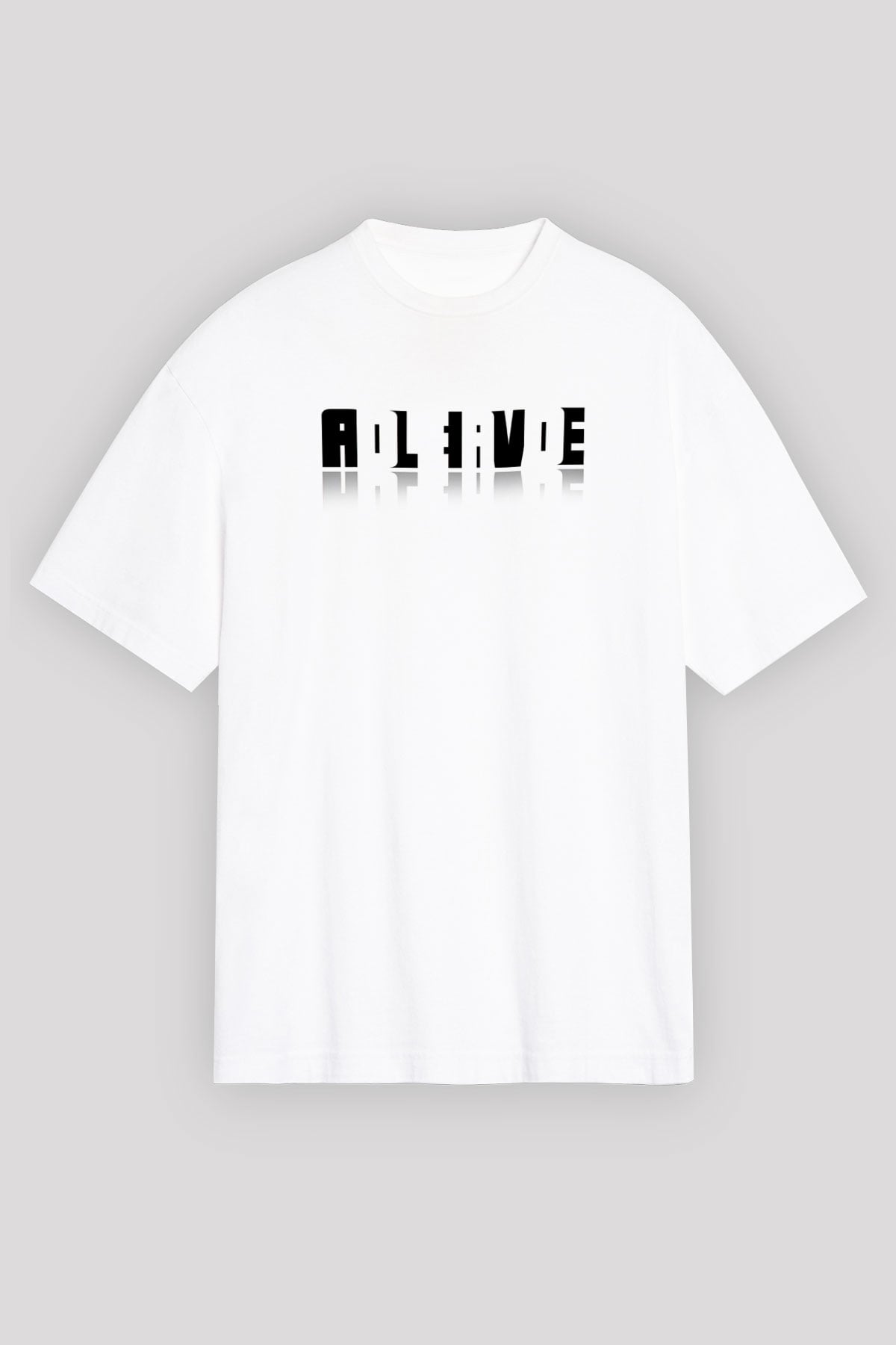Ölü Canlı Süperpozisyon Baskılı Unisex Oversize Beyaz Tişört - Tshirt