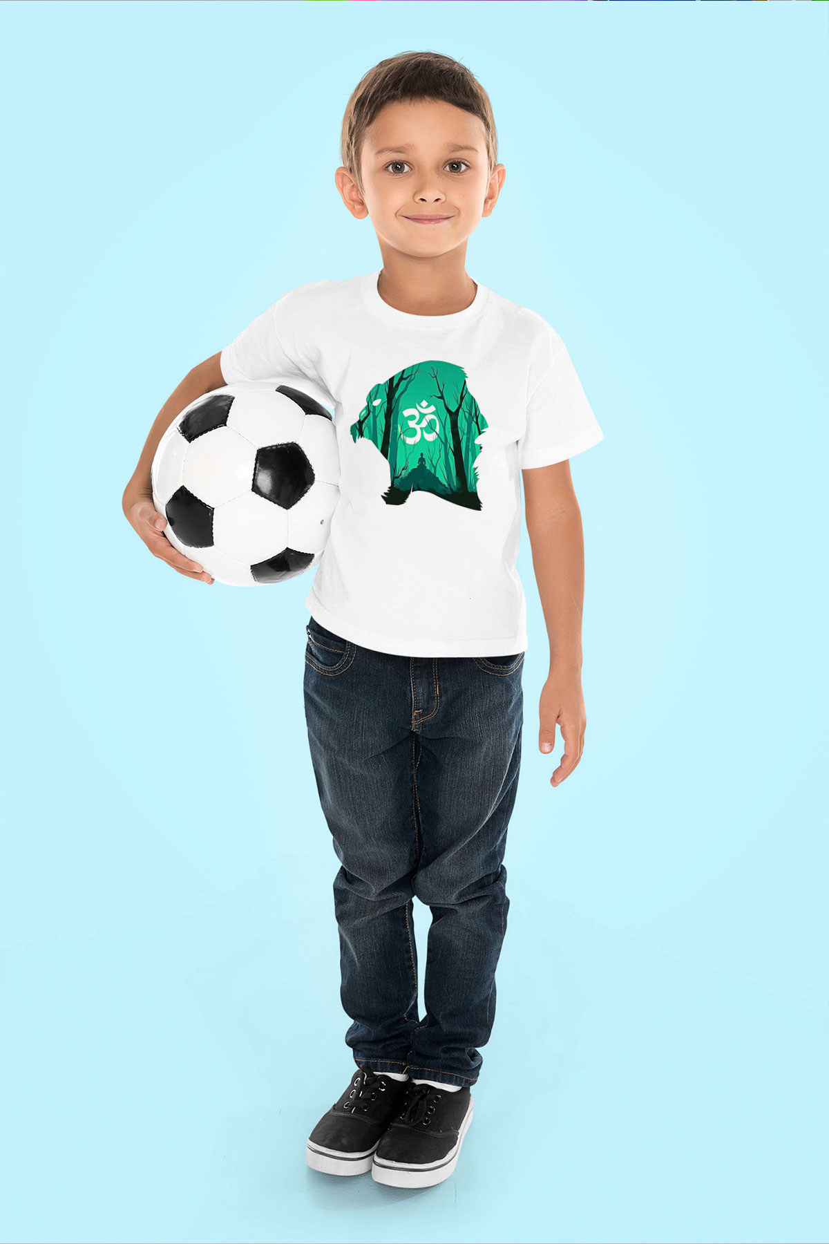 Om Baskılı Beyaz Unisex Beyaz Çocuk Tişört - Tshirt