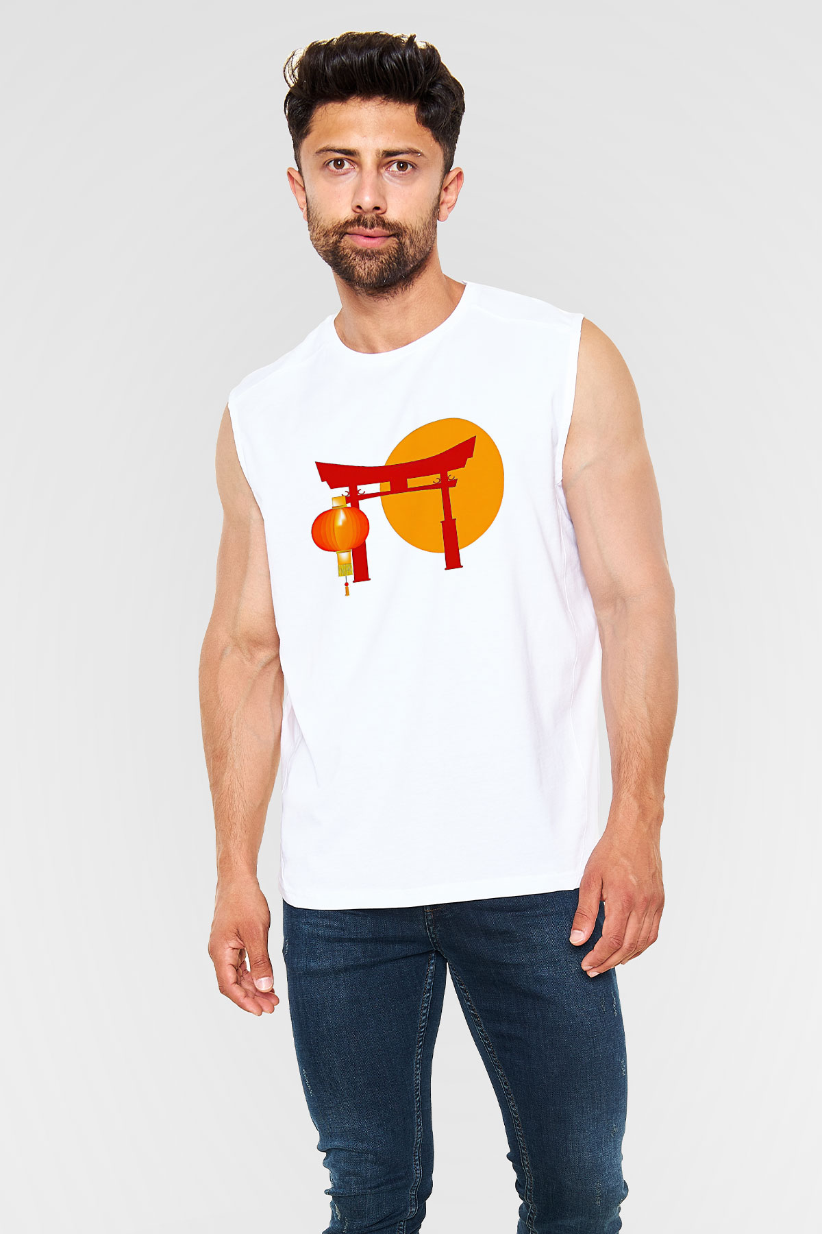 Om Baskılı Beyaz Unisex Kolsuz Tişört - Tshirt