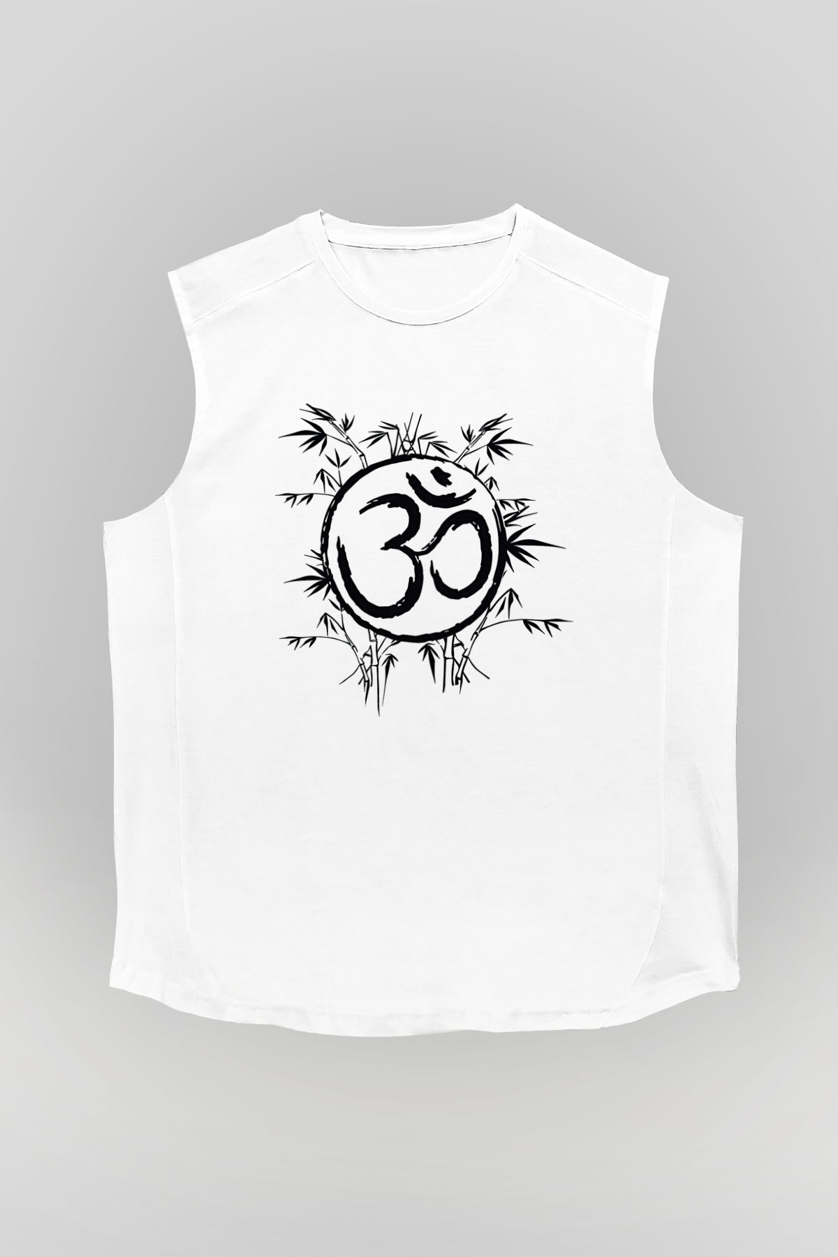 Om Baskılı Beyaz Unisex Kolsuz Tişört - Tshirt