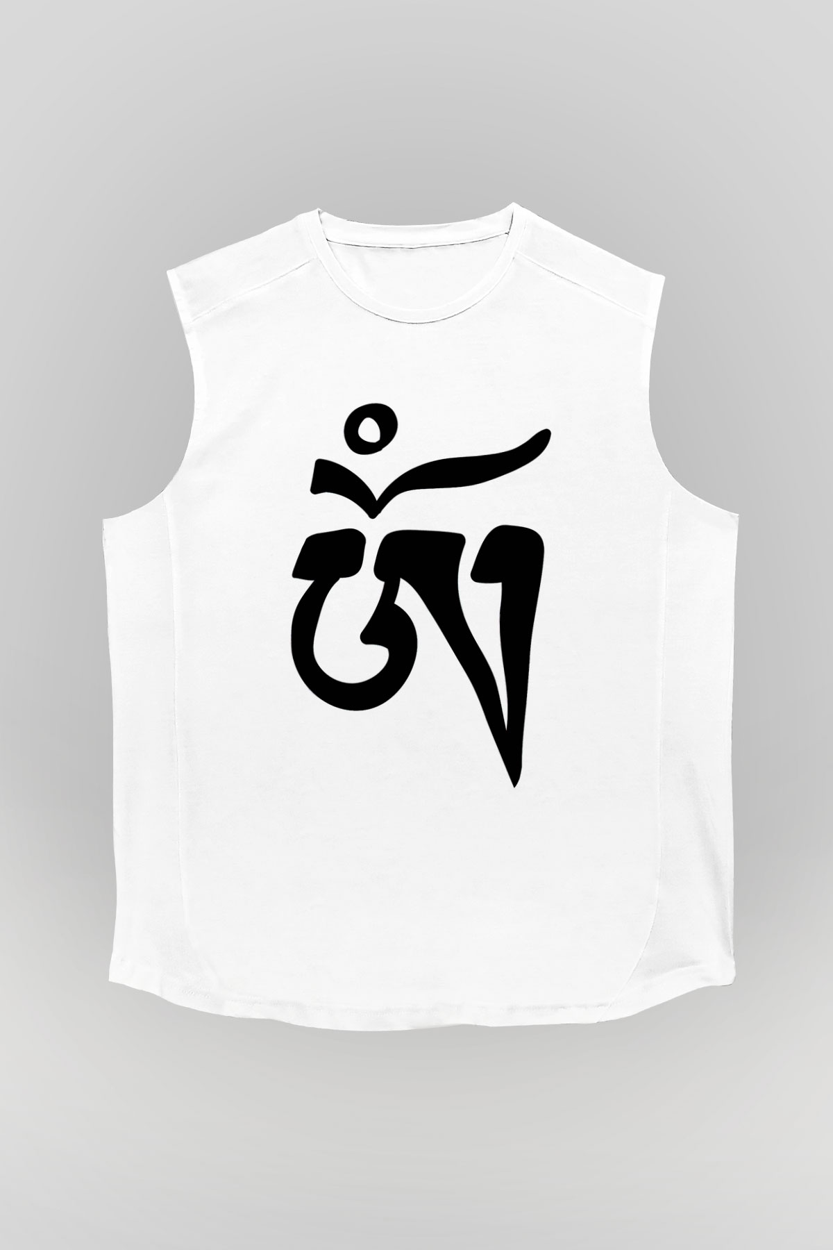 Om Baskılı Beyaz Unisex Kolsuz Tişört - Tshirt