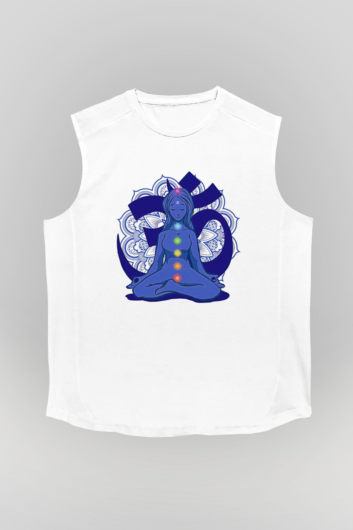 Om Baskılı Beyaz Unisex Kolsuz Tişört - Tshirt