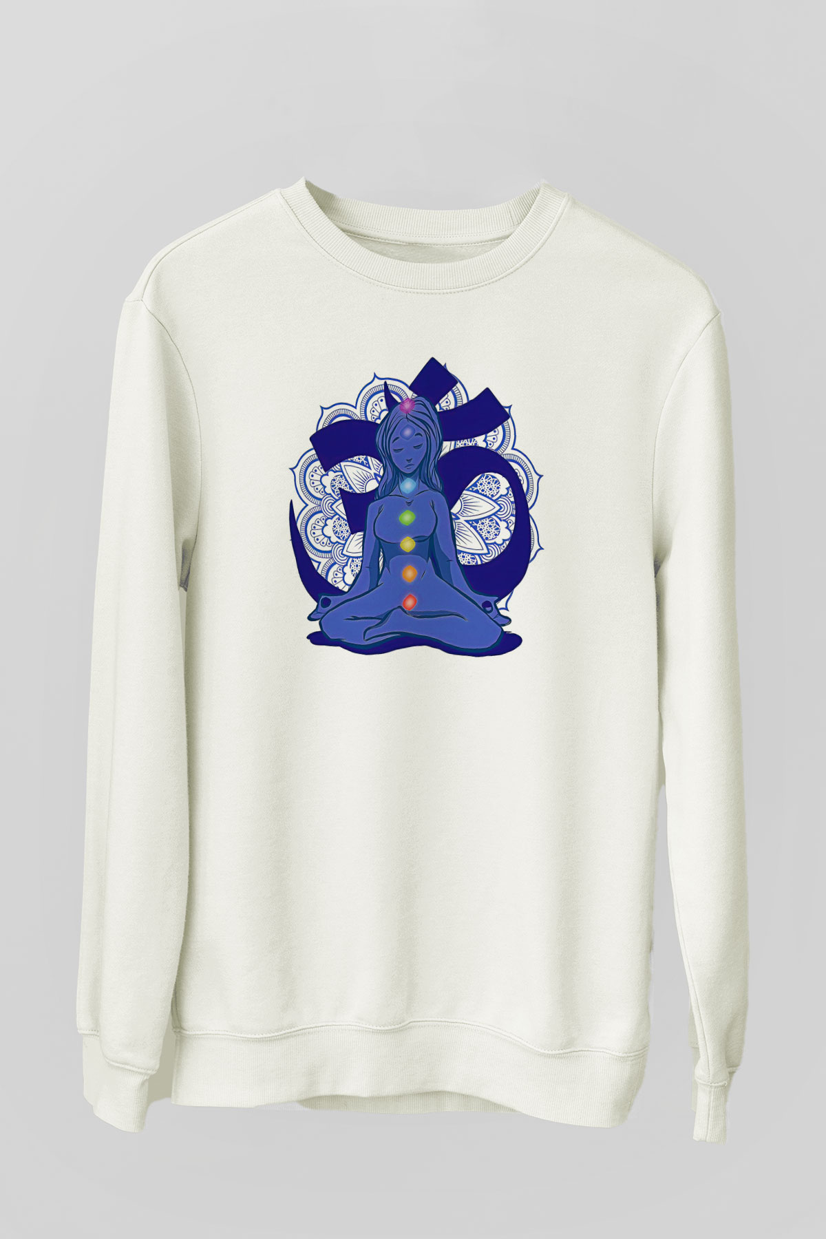 Om Baskılı Beyaz Unisex Sweatshirt