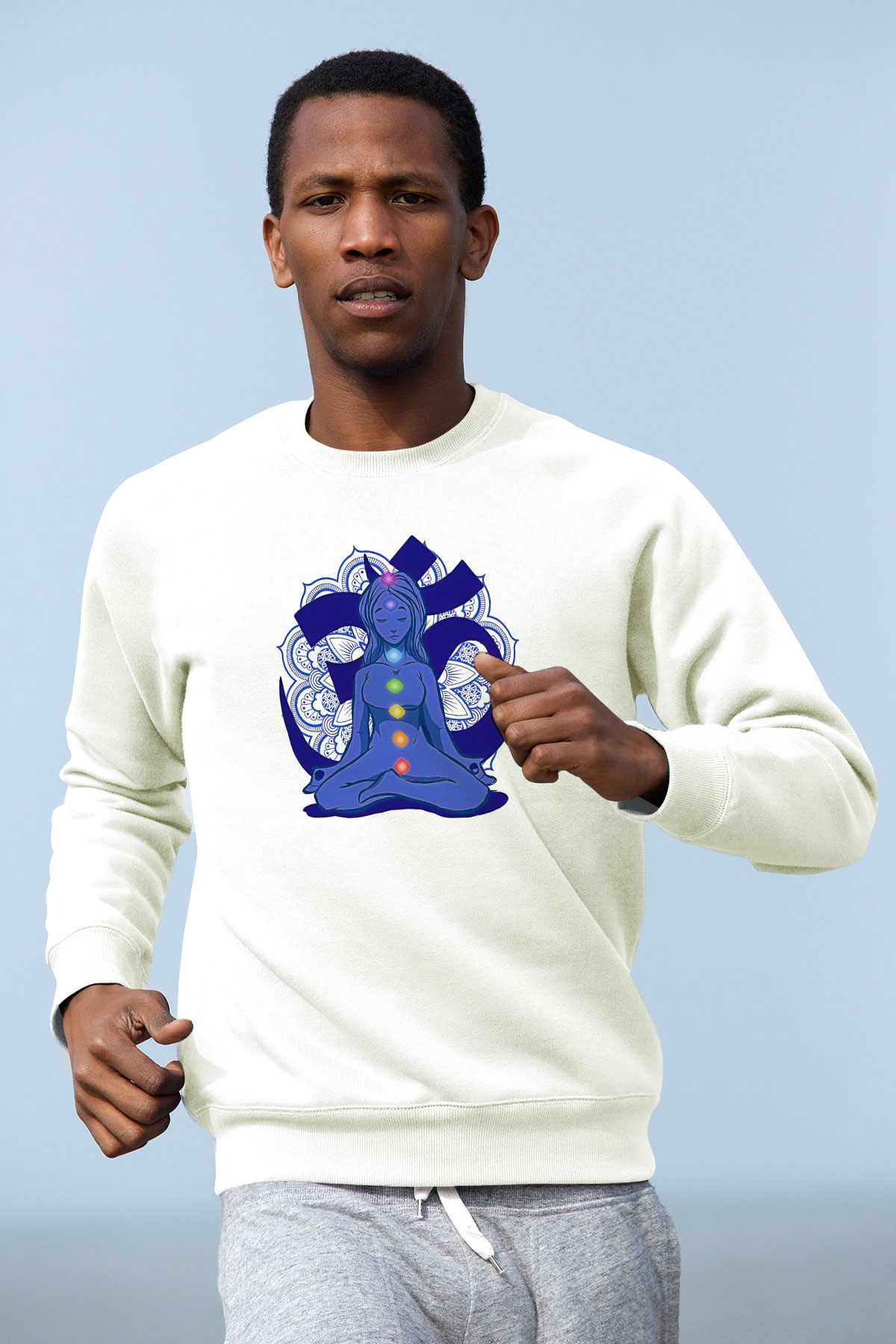 Om Baskılı Beyaz Unisex Sweatshirt