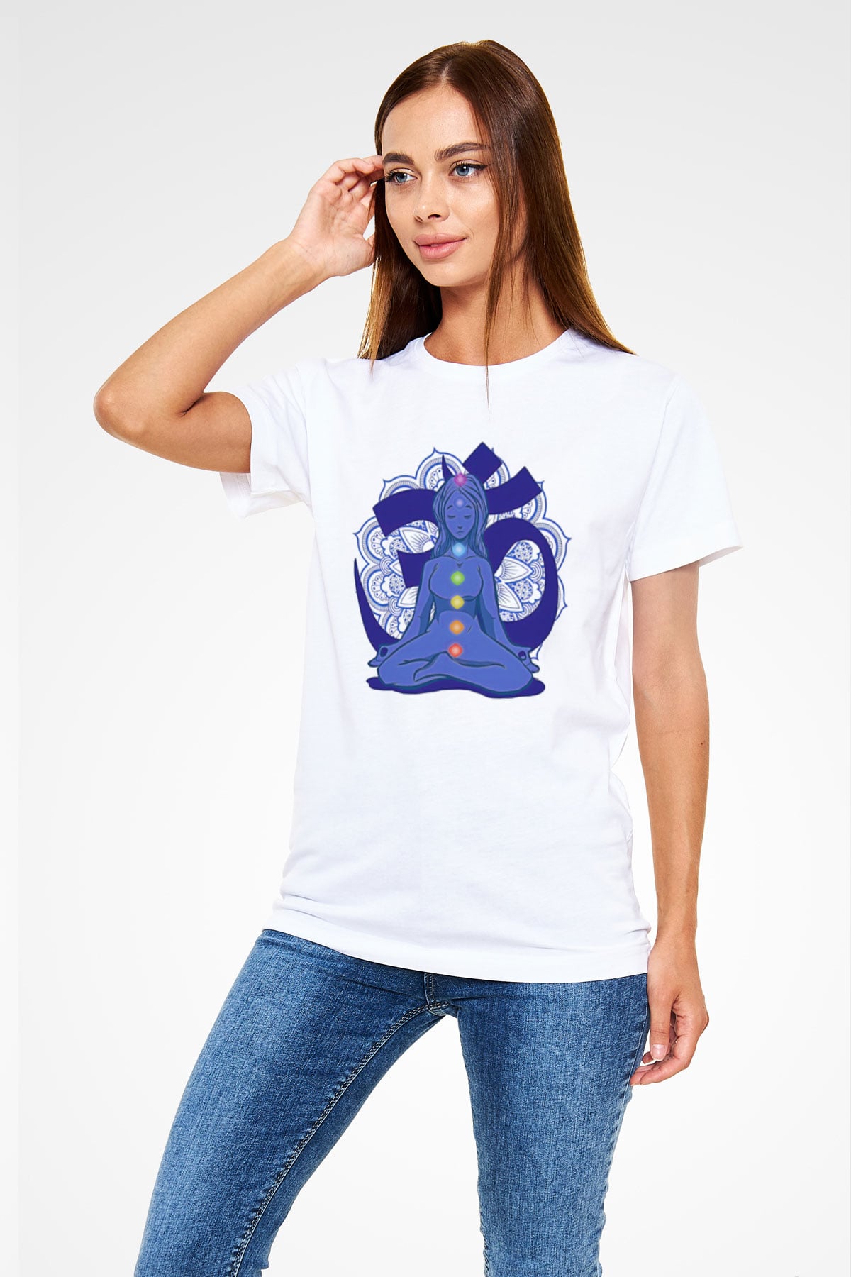 Om Baskılı Unisex Beyaz Tişört - Tshirt