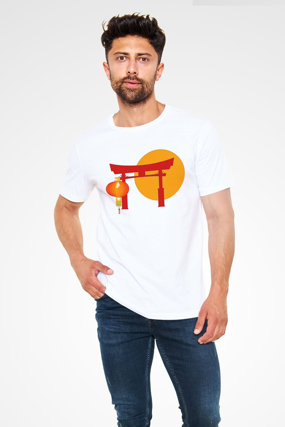 Om Baskılı Unisex Beyaz Tişört - Tshirt
