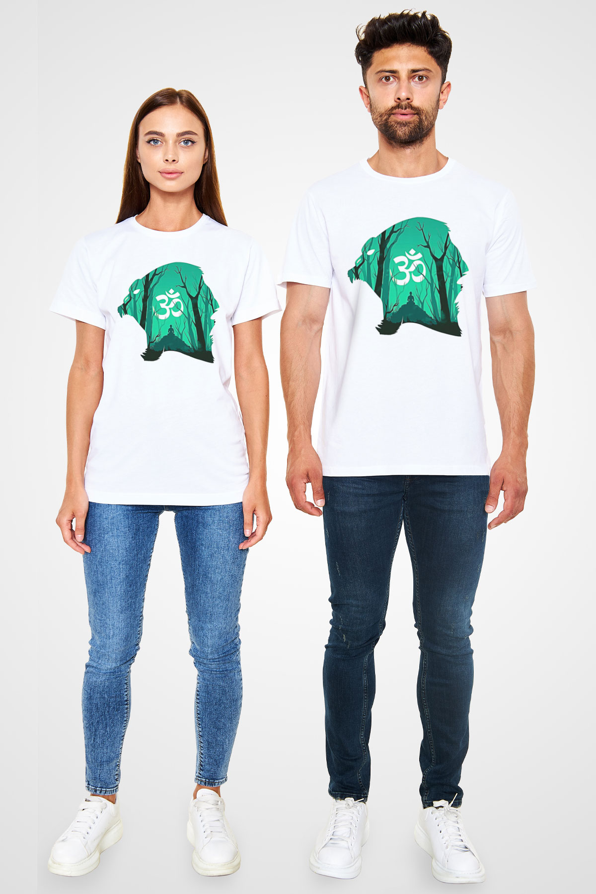 Om Baskılı Unisex Beyaz Tişört - Tshirt